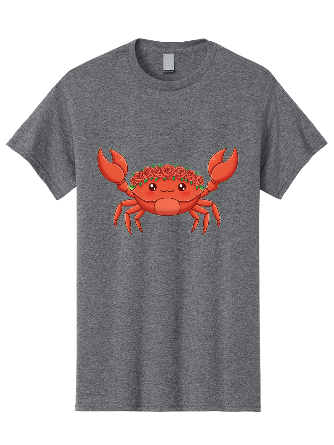 Crab-Wearing-Rose-Crown Men'S Graphic Tee, 100% Cotton, Comfortable Casual Summer Wear, Machine Washable, Cartoon Crab, Red Roses, Floral Crown, Cute Crustacean, Smiling Face, Red Crab, Rose Wreath, Kawaii Art Bae162
