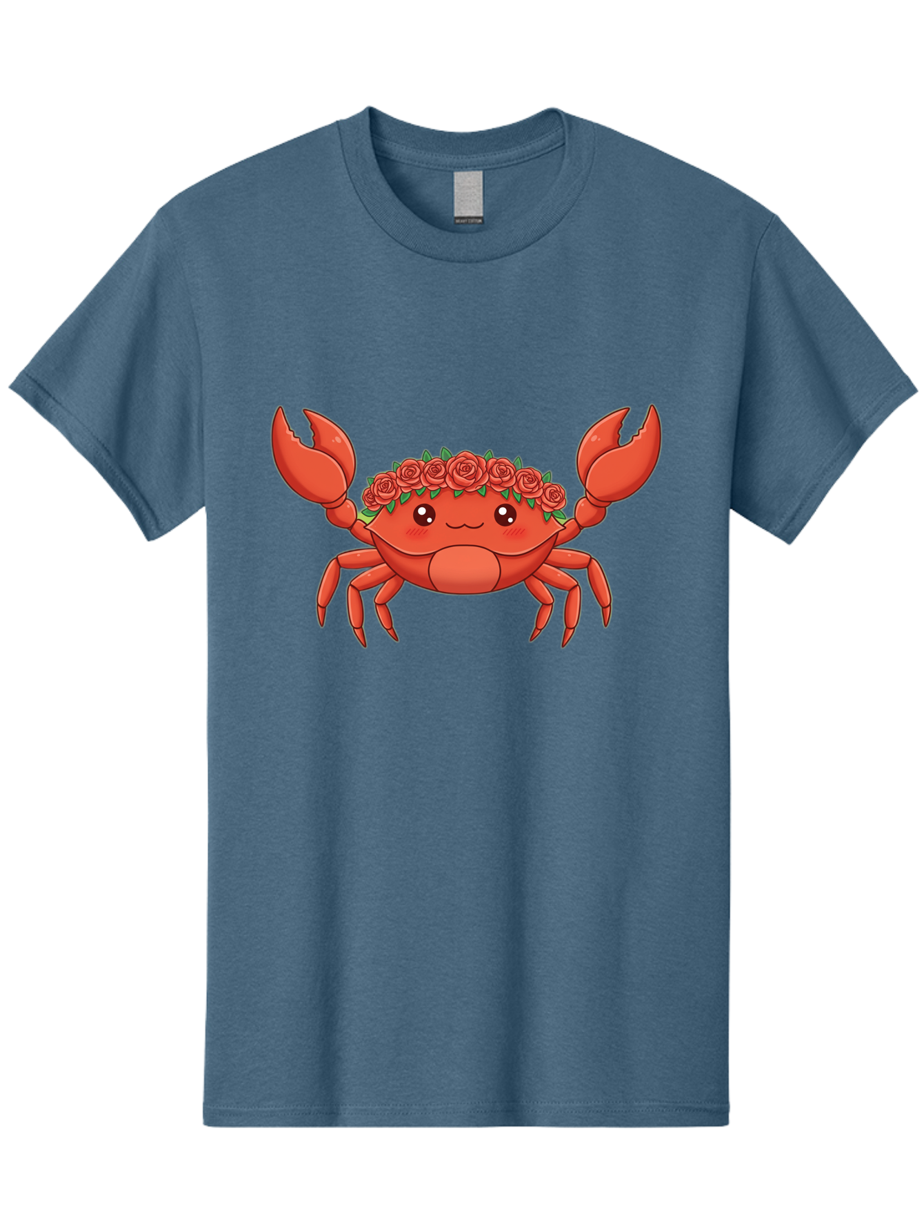 Crab-Wearing-Rose-Crown Men'S Graphic Tee, 100% Cotton, Comfortable Casual Summer Wear, Machine Washable, Cartoon Crab, Red Roses, Floral Crown, Cute Crustacean, Smiling Face, Red Crab, Rose Wreath, Kawaii Art Bae162