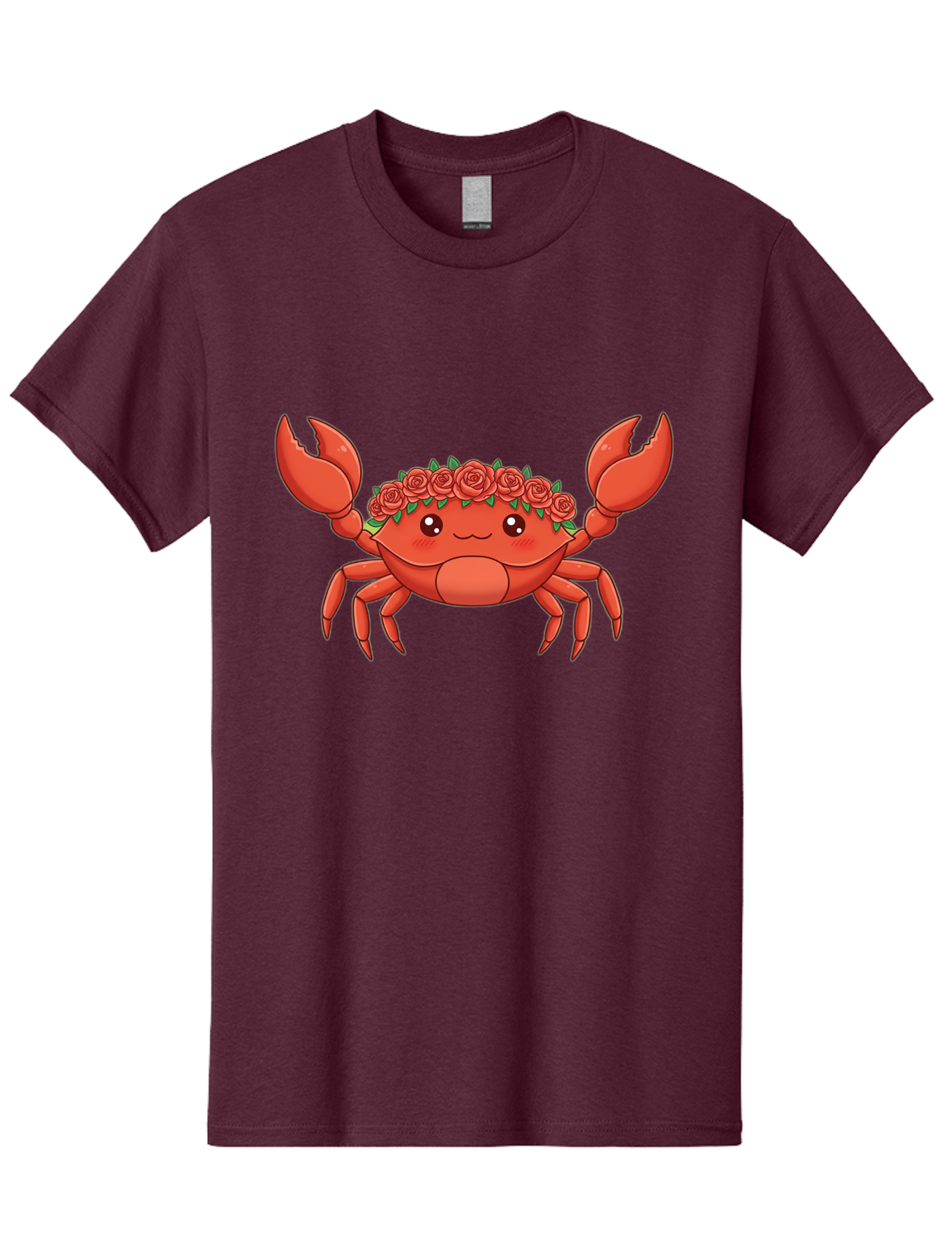 Crab-Wearing-Rose-Crown Men'S Graphic Tee, 100% Cotton, Comfortable Casual Summer Wear, Machine Washable, Cartoon Crab, Red Roses, Floral Crown, Cute Crustacean, Smiling Face, Red Crab, Rose Wreath, Kawaii Art Bae162