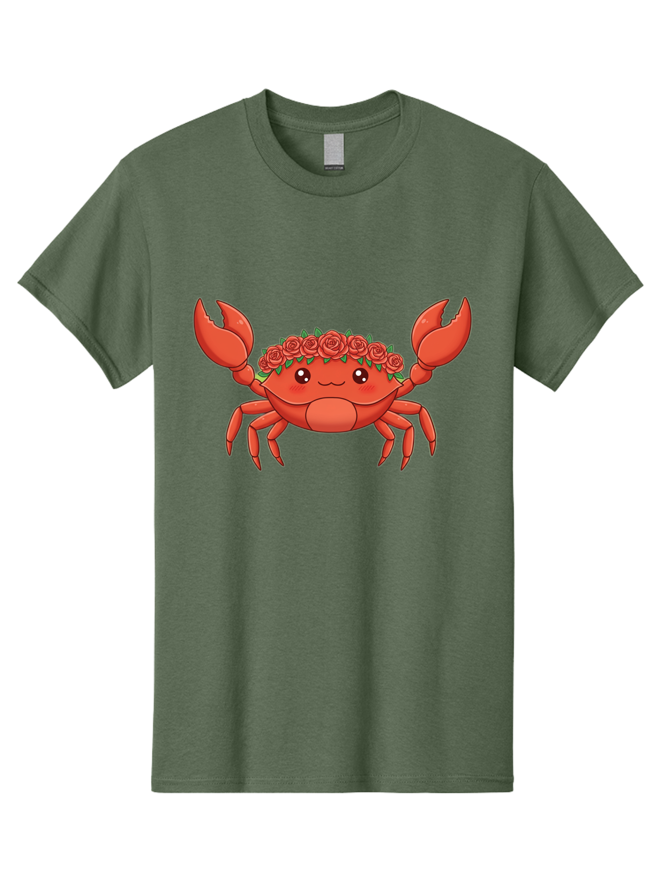 Crab-Wearing-Rose-Crown Men'S Graphic Tee, 100% Cotton, Comfortable Casual Summer Wear, Machine Washable, Cartoon Crab, Red Roses, Floral Crown, Cute Crustacean, Smiling Face, Red Crab, Rose Wreath, Kawaii Art Bae162