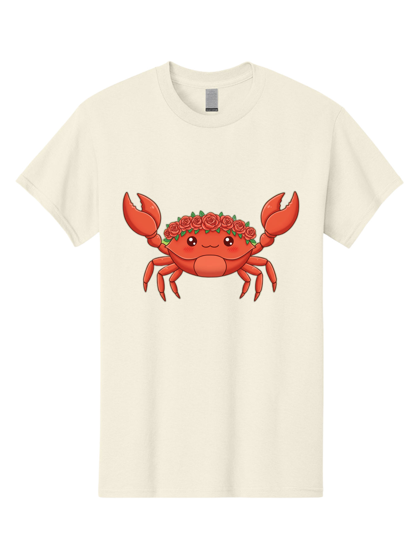 Crab-Wearing-Rose-Crown Men'S Graphic Tee, 100% Cotton, Comfortable Casual Summer Wear, Machine Washable, Cartoon Crab, Red Roses, Floral Crown, Cute Crustacean, Smiling Face, Red Crab, Rose Wreath, Kawaii Art Bae162