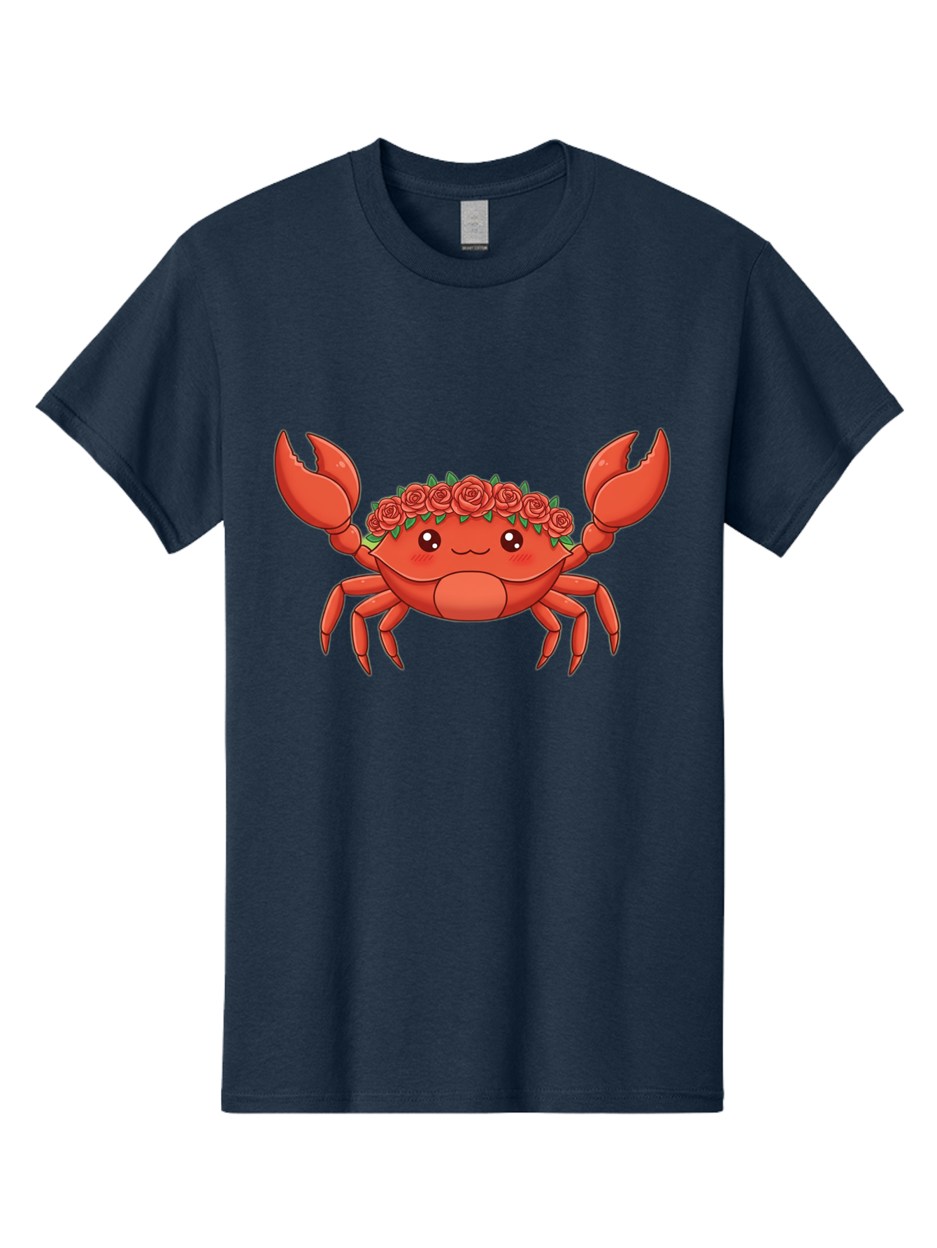 Crab-Wearing-Rose-Crown Men'S Graphic Tee, 100% Cotton, Comfortable Casual Summer Wear, Machine Washable, Cartoon Crab, Red Roses, Floral Crown, Cute Crustacean, Smiling Face, Red Crab, Rose Wreath, Kawaii Art Bae162