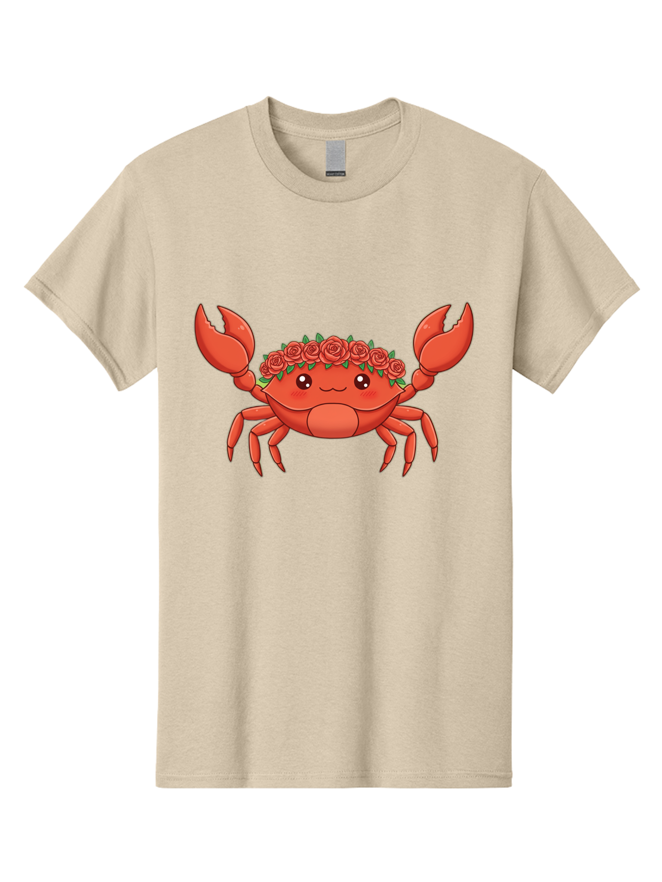 Crab-Wearing-Rose-Crown Men'S Graphic Tee, 100% Cotton, Comfortable Casual Summer Wear, Machine Washable, Cartoon Crab, Red Roses, Floral Crown, Cute Crustacean, Smiling Face, Red Crab, Rose Wreath, Kawaii Art Bae162