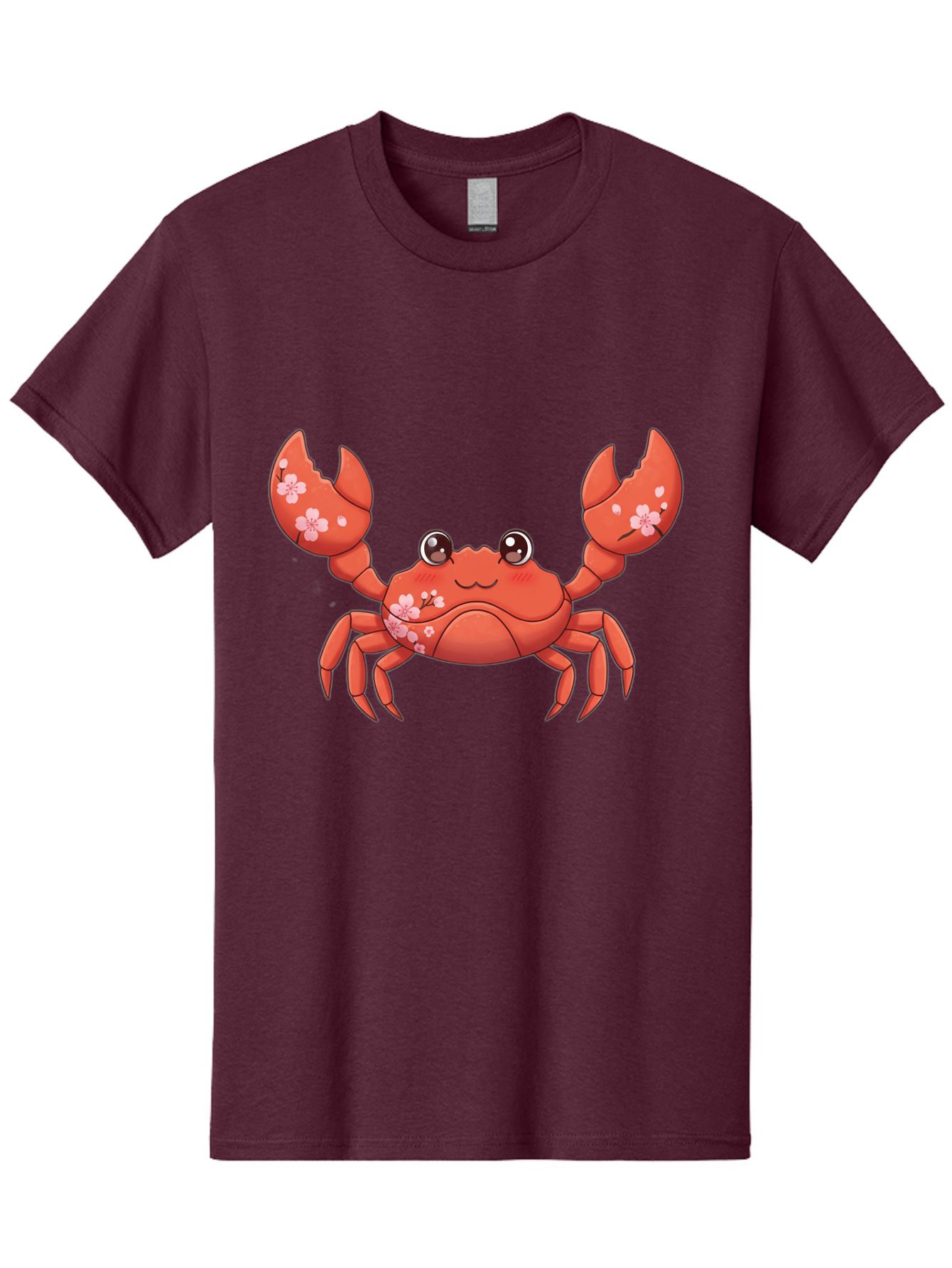 Crab-With-Cherry-Blossoms Men'S Graphic Tee, 100% Cotton, Comfortable Casual Summer Wear, Machine Washable, Cartoon Crab, Cherry Blossoms, Pink Flowers, Cute Crustacean, Anime Style, Kawaii Art, Red Crab, Floral Decorations, Ocean Creature Bae163
