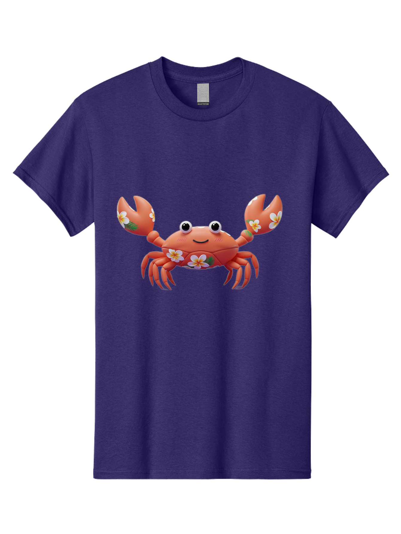 Crab-With-Flowers-1 Men'S Graphic Tee, 100% Cotton, Comfortable Casual Summer Wear, Machine Washable, Cartoon Crab, Floral Decoration, Orange Crustacean, Tropical Flowers, Smiling Face, Cute Design, Beach Theme, Island Vibes, Playful Character Bae164