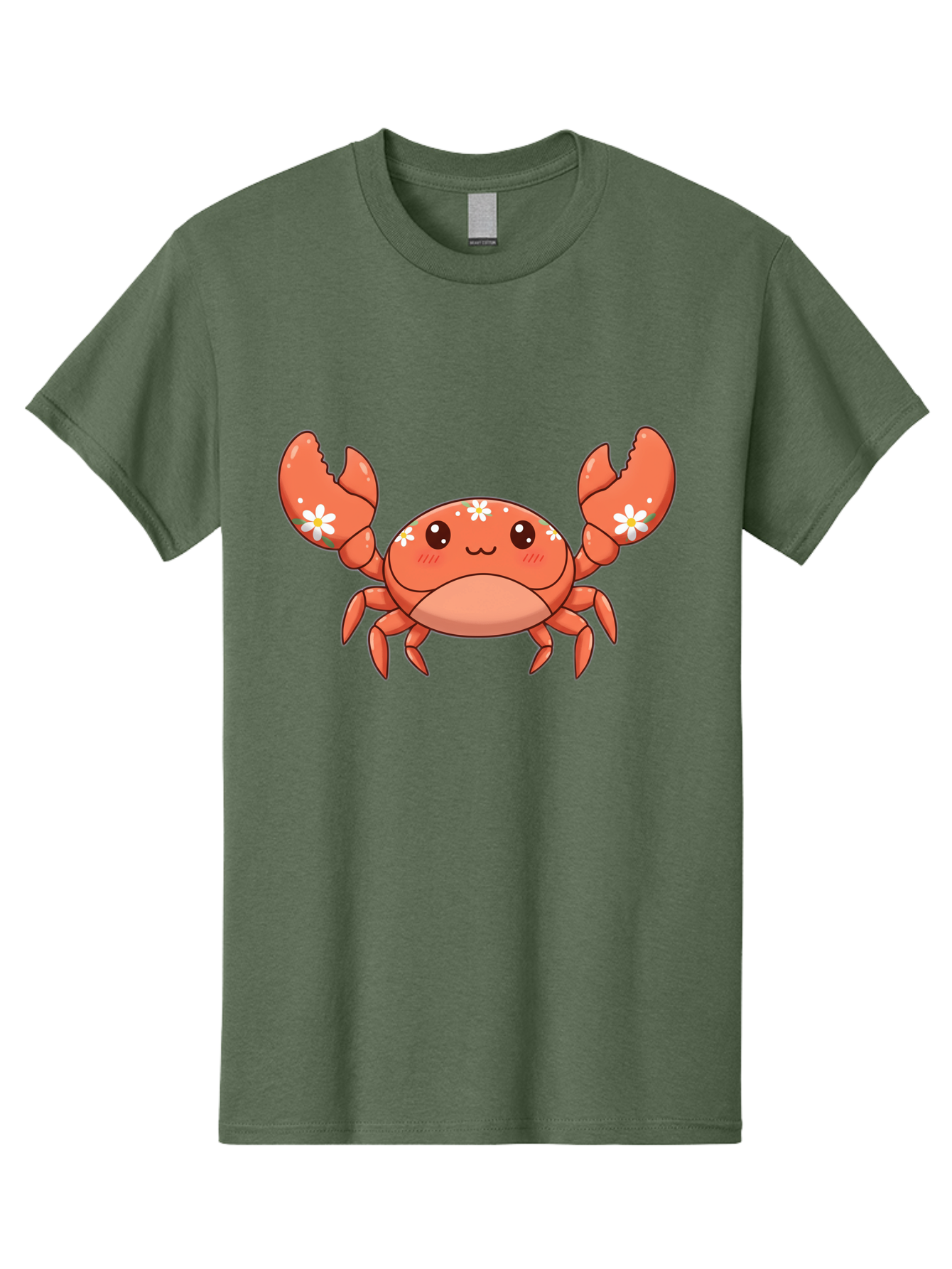 Crab-With-Flowers Men'S Graphic Tee, 100% Cotton, Comfortable Casual Summer Wear, Machine Washable, Cartoon Crab, Orange Crustacean, White Flowers, Cute Crustacean, Kawaii Art, Crab Illustration, Digital Artwork, Charming Character Bae166