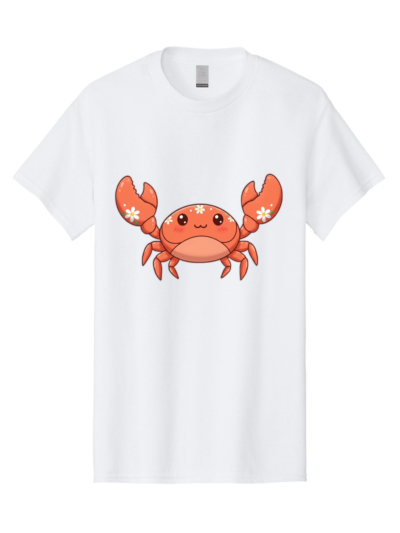 Crab-With-Flowers Men'S Graphic Tee, 100% Cotton, Comfortable Casual Summer Wear, Machine Washable, Cartoon Crab, Orange Crustacean, White Flowers, Cute Crustacean, Kawaii Art, Crab Illustration, Digital Artwork, Charming Character Bae166
