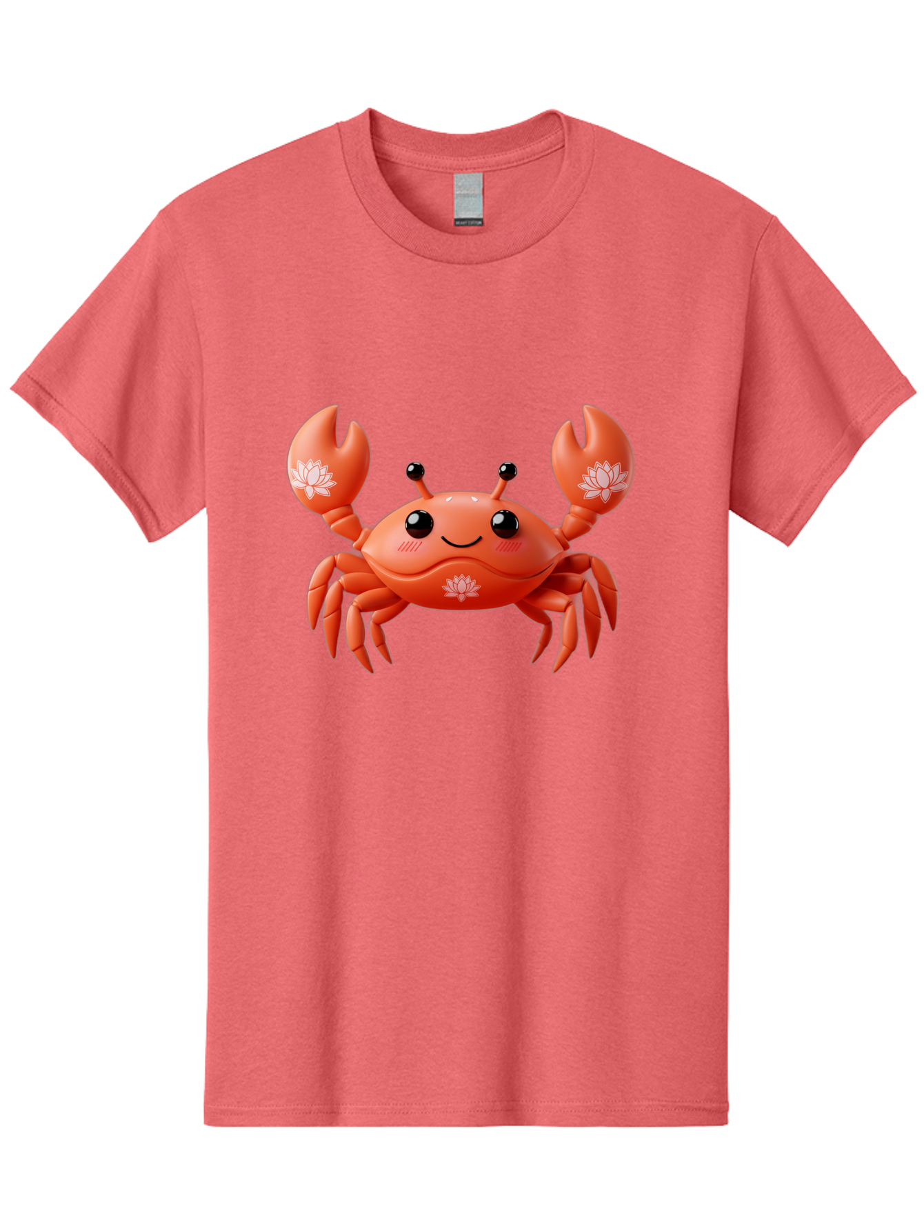 Crab Men'S Graphic Tee, 100% Cotton, Comfortable Casual Summer Wear, Machine Washable, Smiling Crab, Lotus Flower Designs, Cartoon Crustacean, Orange Shellfish, Kawaii Character, Digital Illustration, Sea Creature, Cheerful Animal, Bae167