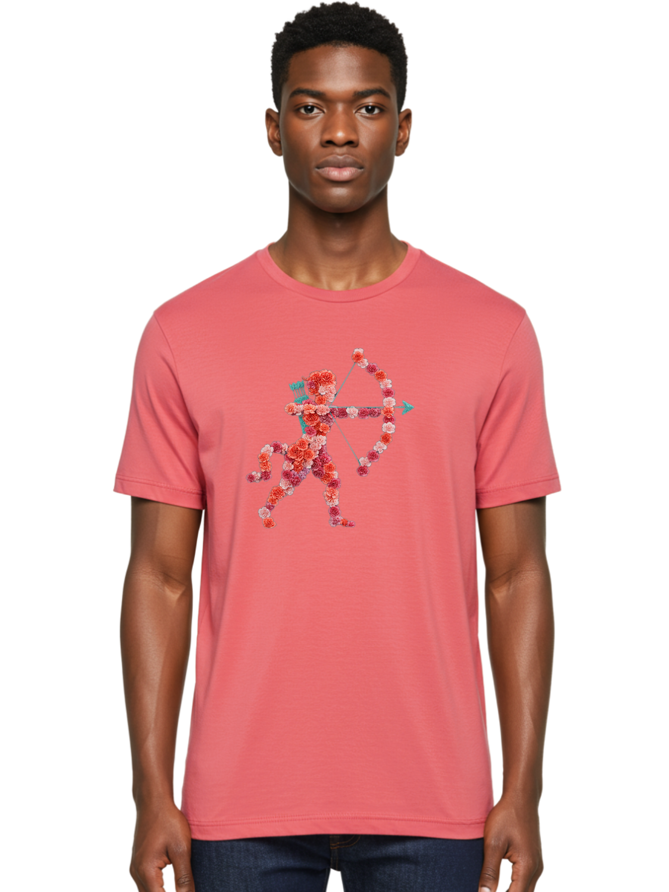 Cupid Men'S Graphic Tee, 100% Cotton, Comfortable Casual Summer Wear, Machine Washable, Cupid Made Of Flowers, Floral Art, Cute Cupid, Flower Power, Love Symbol, Valentine'S Day, Romance, Bow And Arrow, Pink Roses Bae168