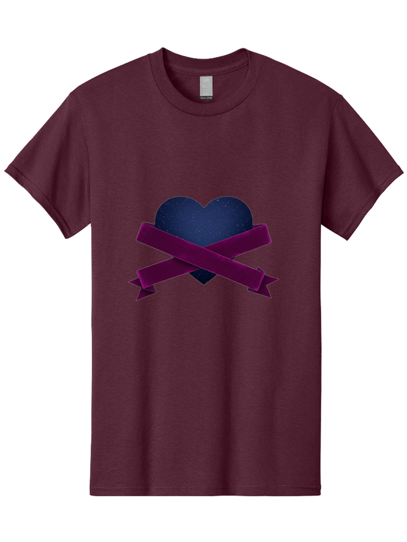 Dark-Heart-With-Ribbon Men'S Graphic Tee, 100% Cotton, Comfortable Casual Summer Wear, Machine Washable, Dark Heart, Purple Ribbon, Heart Shape, Velvet Texture, Symbol Of Love, Mourning Symbol, Grunge Style, Edgy Aesthetic, Dark Romance Bae173