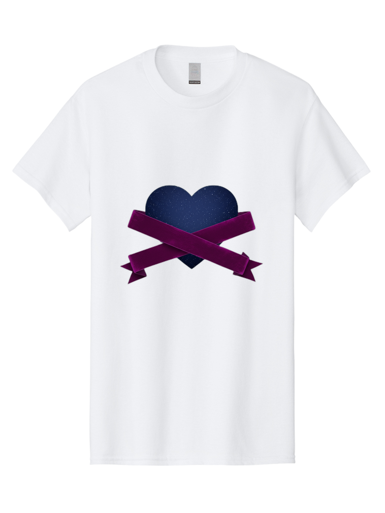 Dark-Heart-With-Ribbon Men'S Graphic Tee, 100% Cotton, Comfortable Casual Summer Wear, Machine Washable, Dark Heart, Purple Ribbon, Heart Shape, Velvet Texture, Symbol Of Love, Mourning Symbol, Grunge Style, Edgy Aesthetic, Dark Romance Bae173