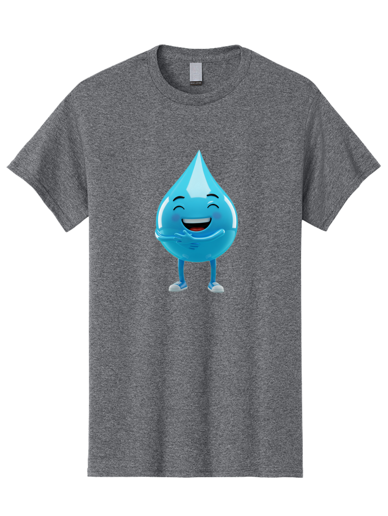 Droplet-Character Men'S Graphic Tee, 100% Cotton, Comfortable Casual Summer Wear, Machine Washable, Water Droplet Character, Happy Face, Smiling Water Drop, Blue Water, Water Conservation, Hydration, Winking Character, Playful Graphic, Bae175