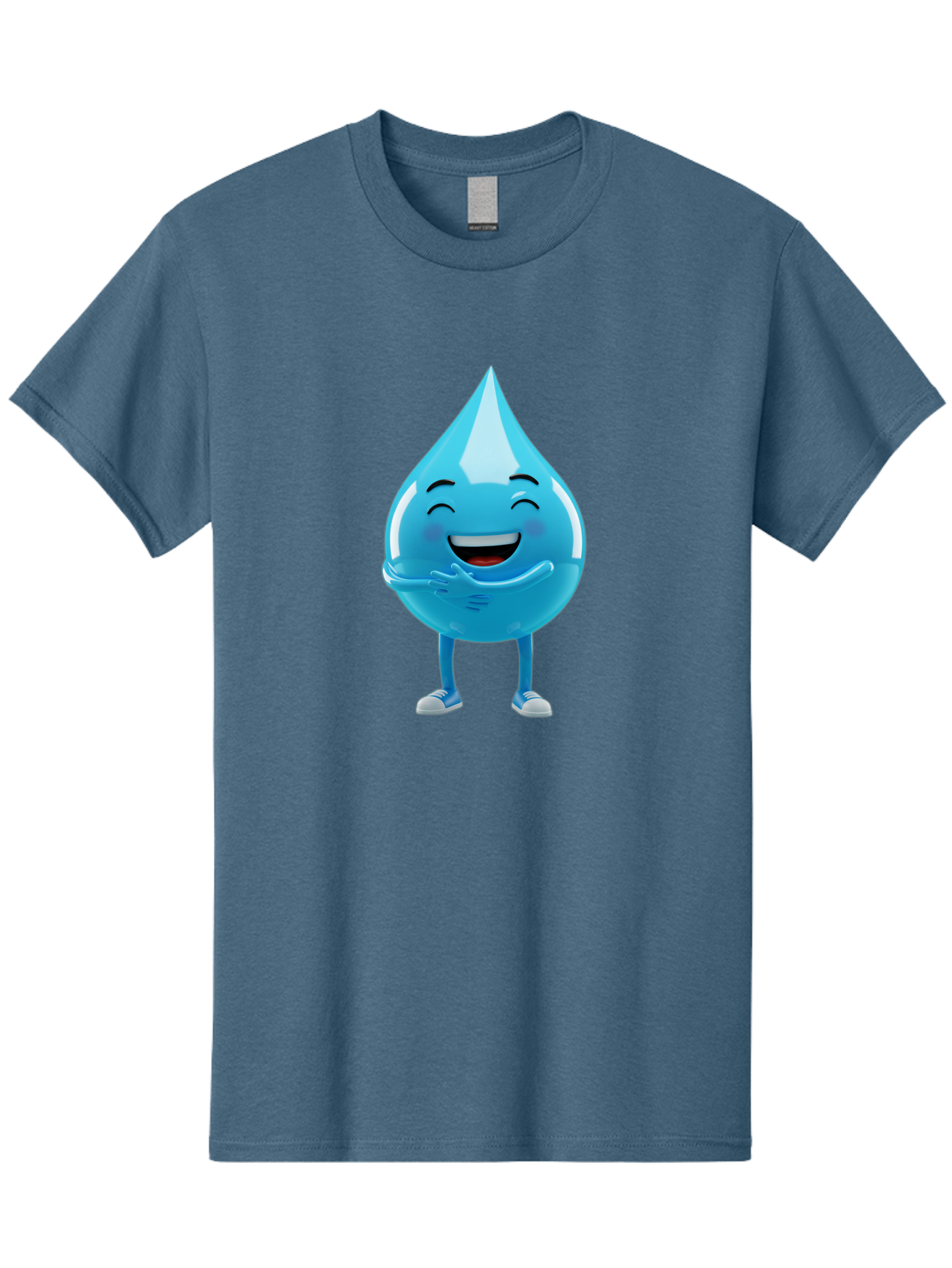 Droplet-Character Men'S Graphic Tee, 100% Cotton, Comfortable Casual Summer Wear, Machine Washable, Water Droplet Character, Happy Face, Smiling Water Drop, Blue Water, Water Conservation, Hydration, Winking Character, Playful Graphic, Bae175
