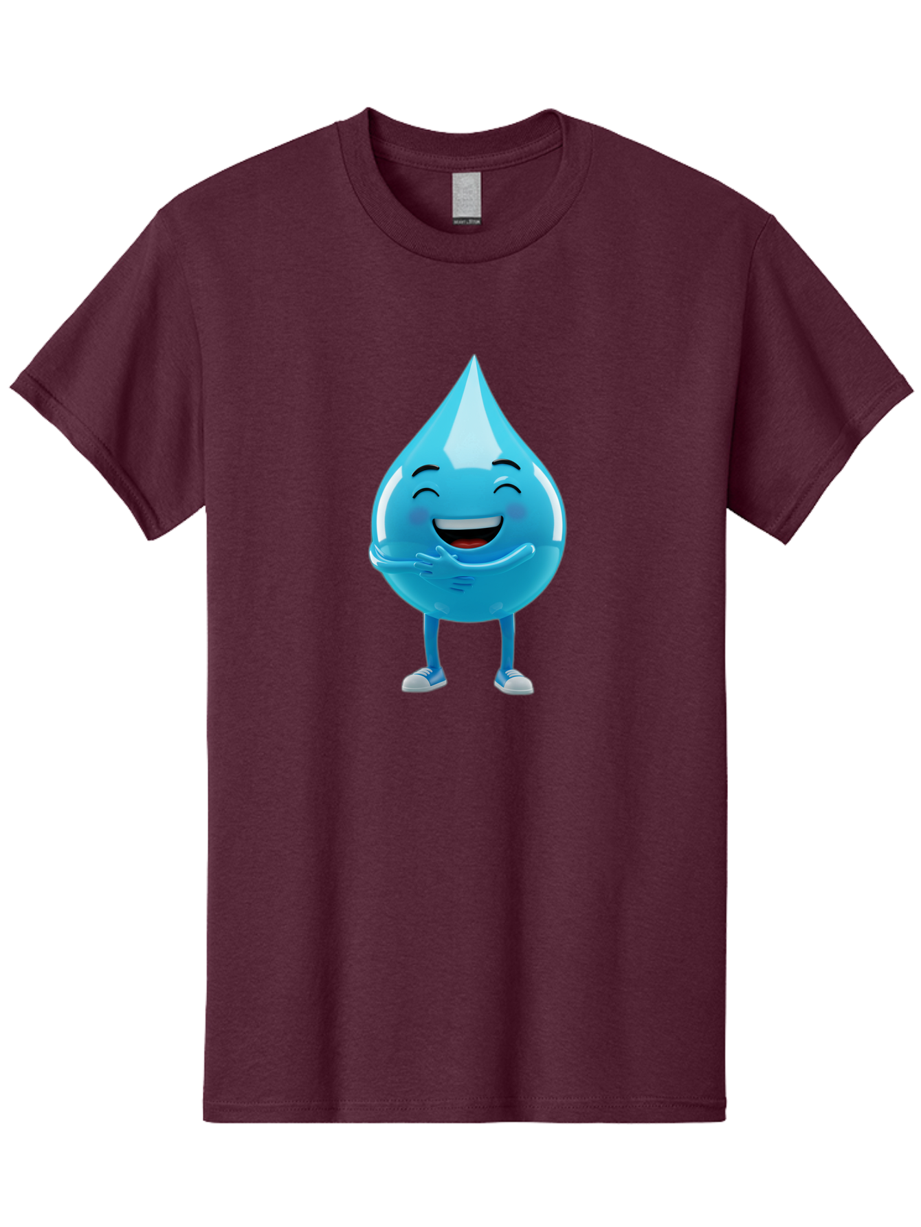 Droplet-Character Men'S Graphic Tee, 100% Cotton, Comfortable Casual Summer Wear, Machine Washable, Water Droplet Character, Happy Face, Smiling Water Drop, Blue Water, Water Conservation, Hydration, Winking Character, Playful Graphic, Bae175
