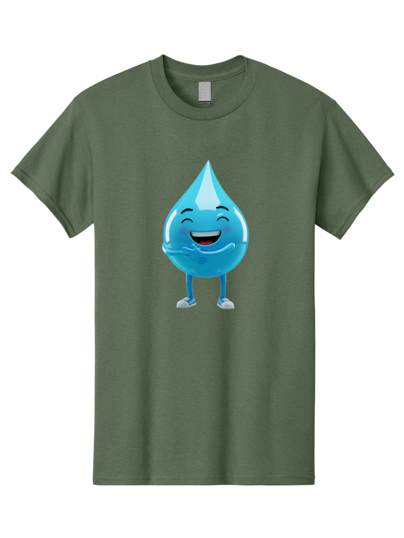 Droplet-Character Men'S Graphic Tee, 100% Cotton, Comfortable Casual Summer Wear, Machine Washable, Water Droplet Character, Happy Face, Smiling Water Drop, Blue Water, Water Conservation, Hydration, Winking Character, Playful Graphic, Bae175