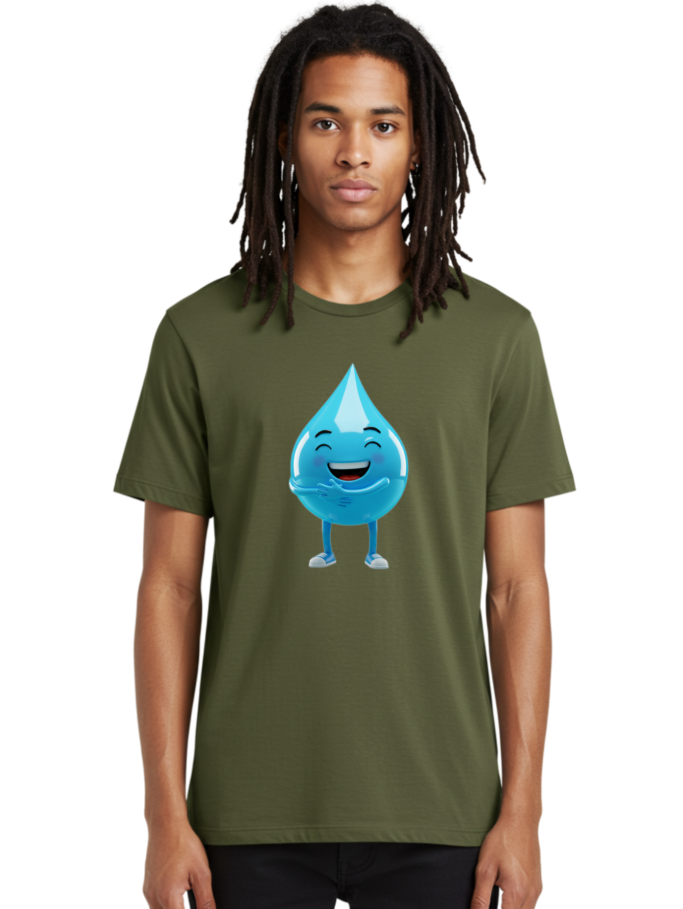 Droplet-Character Men'S Graphic Tee, 100% Cotton, Comfortable Casual Summer Wear, Machine Washable, Water Droplet Character, Happy Face, Smiling Water Drop, Blue Water, Water Conservation, Hydration, Winking Character, Playful Graphic, Bae175
