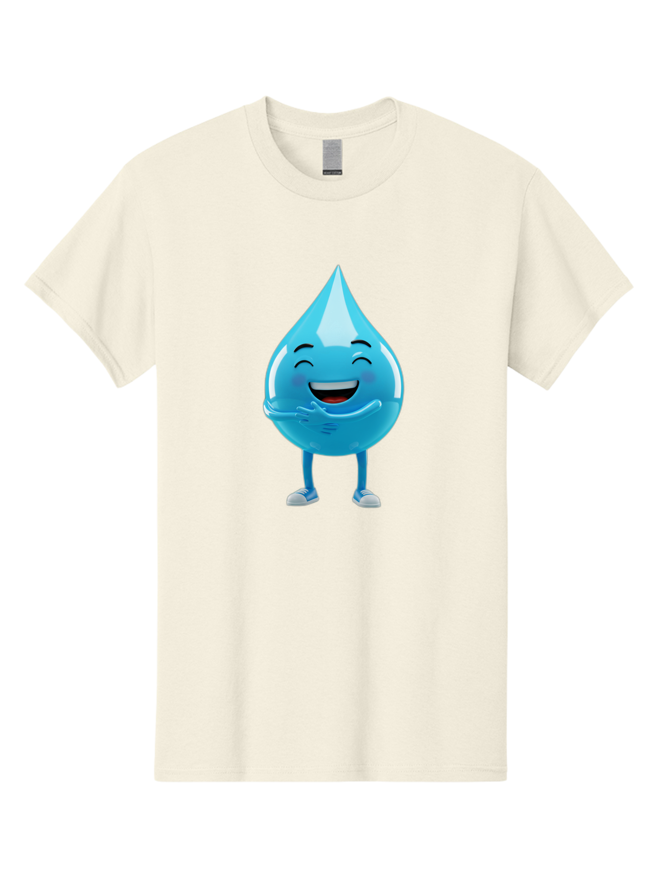 Droplet-Character Men'S Graphic Tee, 100% Cotton, Comfortable Casual Summer Wear, Machine Washable, Water Droplet Character, Happy Face, Smiling Water Drop, Blue Water, Water Conservation, Hydration, Winking Character, Playful Graphic, Bae175