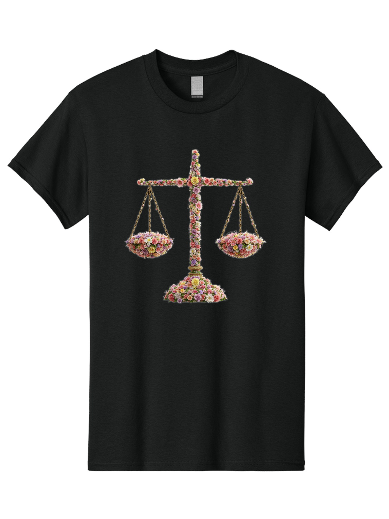Floral-Scales Men'S Graphic Tee, 100% Cotton, Comfortable Casual Summer Wear, Machine Washable, Scale With Flowers, Floral Arrangement, Balance And Harmony, Beautiful Bouquet, Pastel Colors, Delicate Petals, Symmetry, Equilibrium Bae178