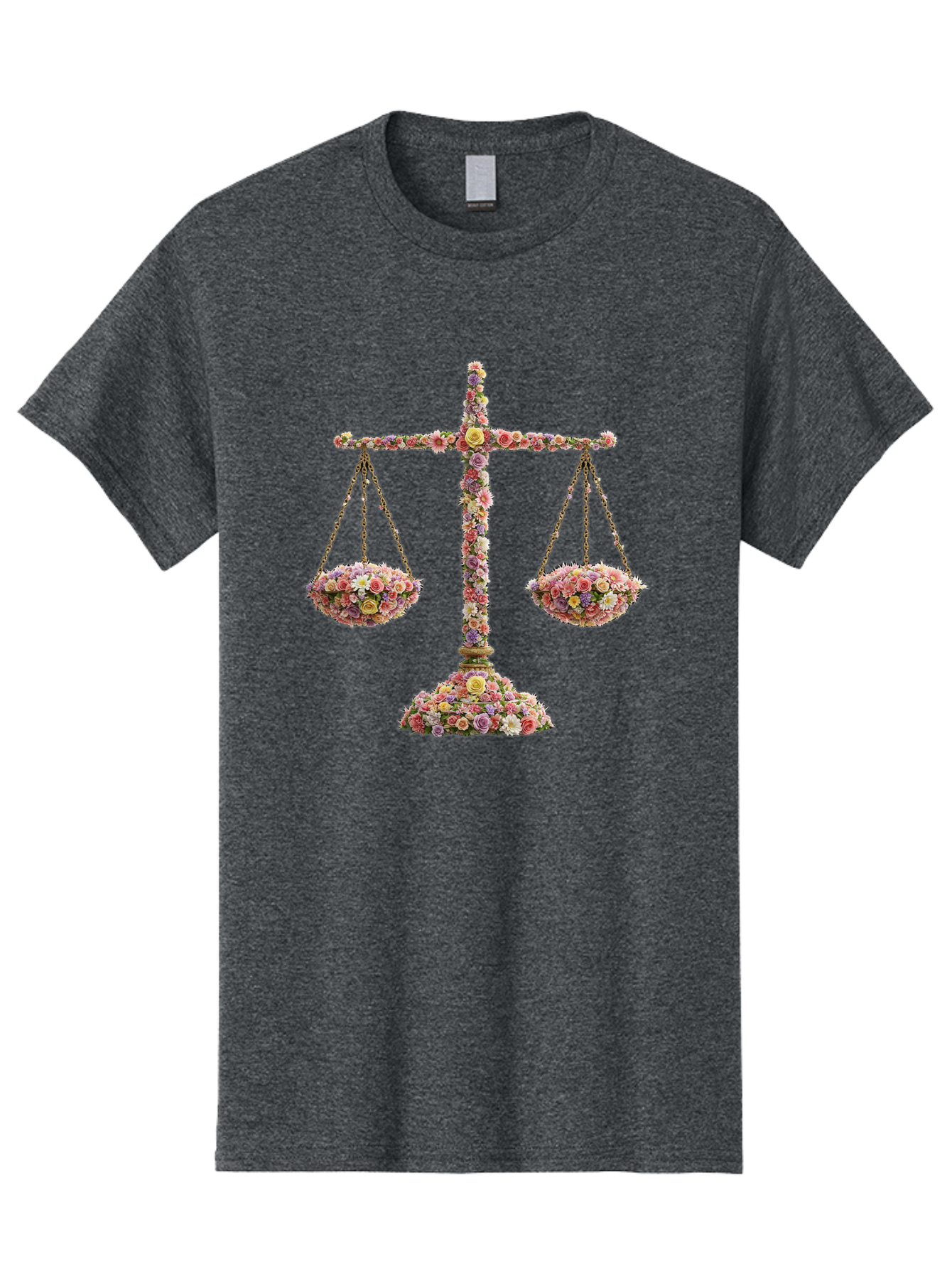Floral-Scales Men'S Graphic Tee, 100% Cotton, Comfortable Casual Summer Wear, Machine Washable, Scale With Flowers, Floral Arrangement, Balance And Harmony, Beautiful Bouquet, Pastel Colors, Delicate Petals, Symmetry, Equilibrium Bae178