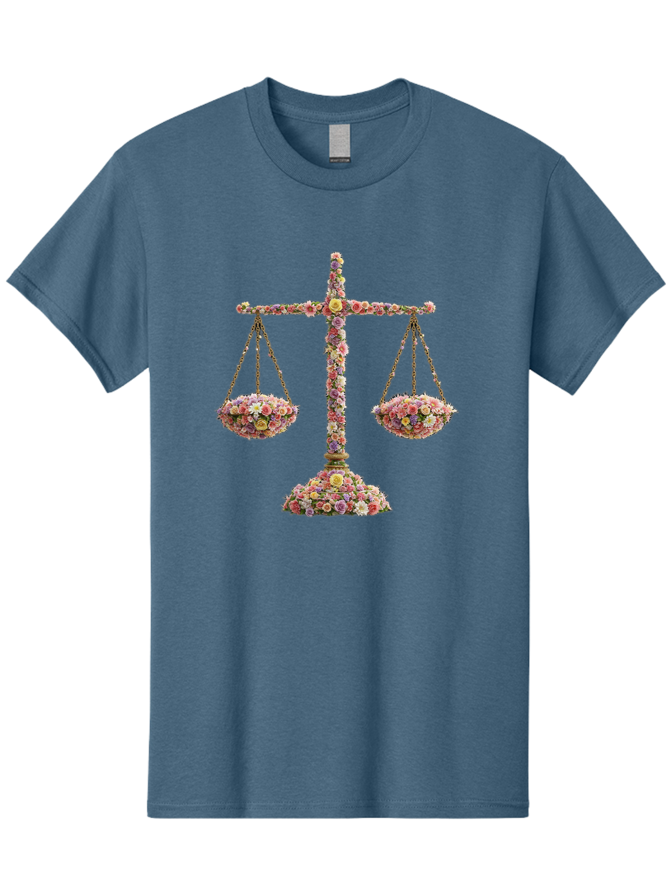 Floral-Scales Men'S Graphic Tee, 100% Cotton, Comfortable Casual Summer Wear, Machine Washable, Scale With Flowers, Floral Arrangement, Balance And Harmony, Beautiful Bouquet, Pastel Colors, Delicate Petals, Symmetry, Equilibrium Bae178