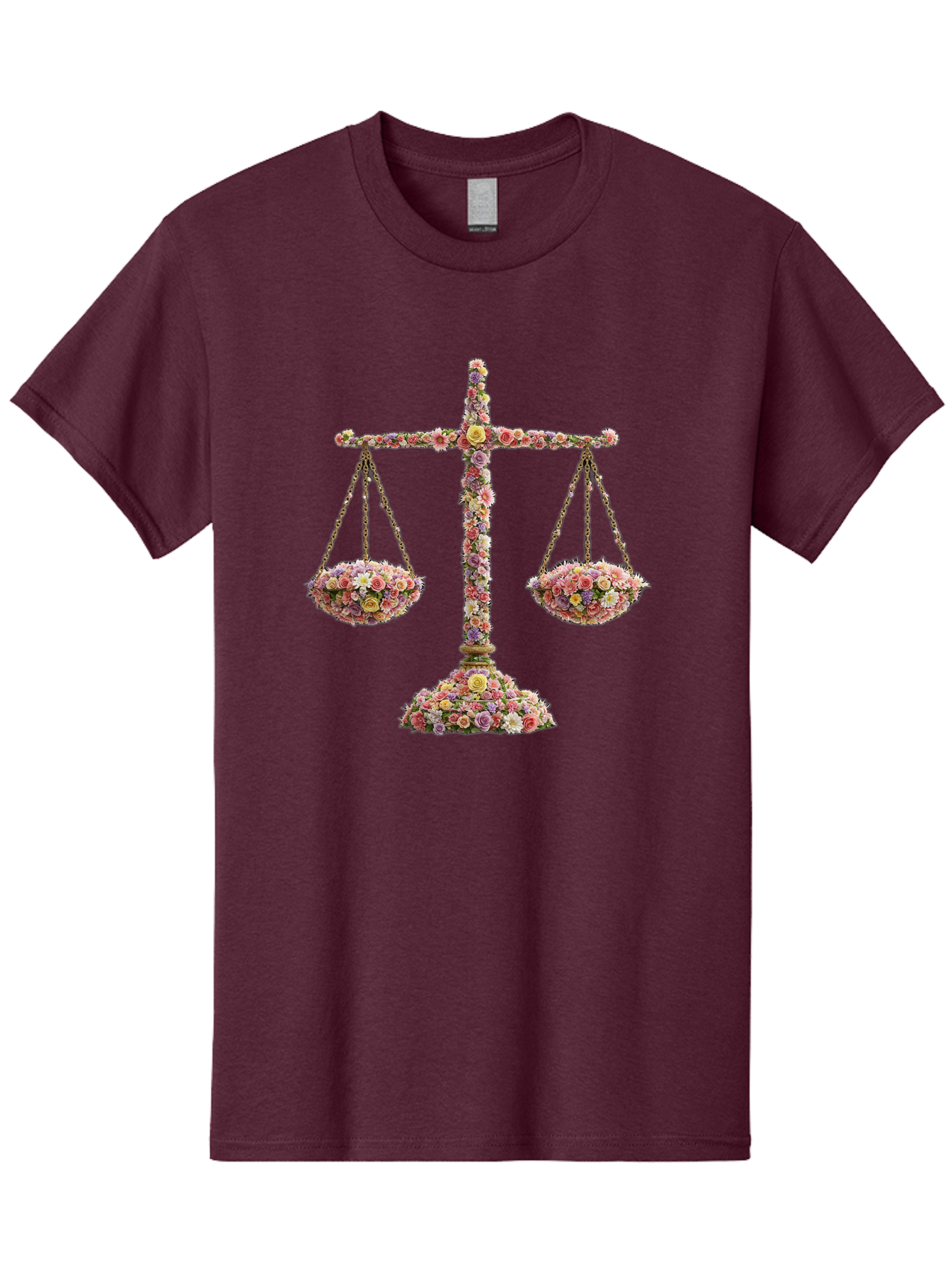Floral-Scales Men'S Graphic Tee, 100% Cotton, Comfortable Casual Summer Wear, Machine Washable, Scale With Flowers, Floral Arrangement, Balance And Harmony, Beautiful Bouquet, Pastel Colors, Delicate Petals, Symmetry, Equilibrium Bae178