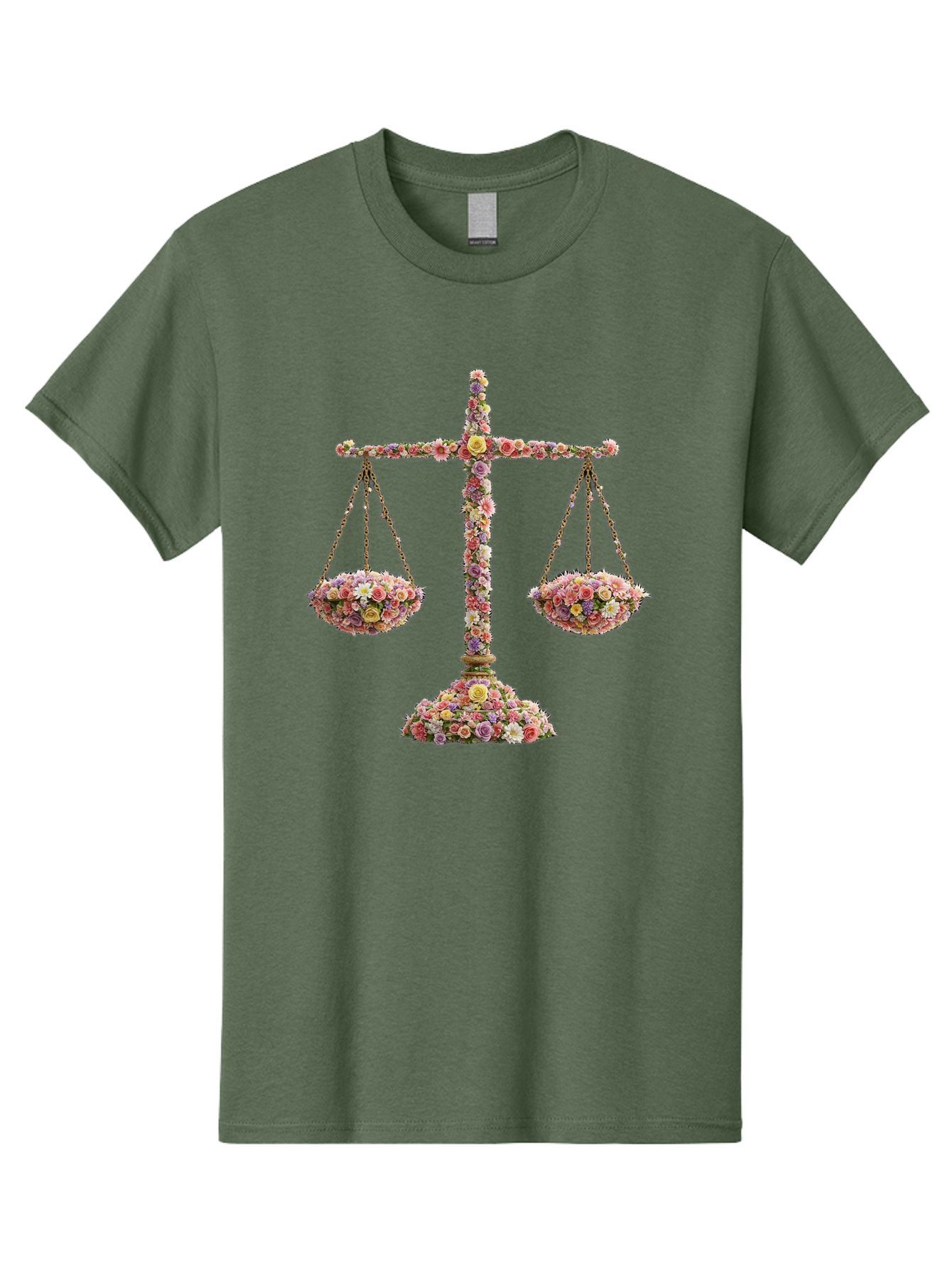 Floral-Scales Men'S Graphic Tee, 100% Cotton, Comfortable Casual Summer Wear, Machine Washable, Scale With Flowers, Floral Arrangement, Balance And Harmony, Beautiful Bouquet, Pastel Colors, Delicate Petals, Symmetry, Equilibrium Bae178