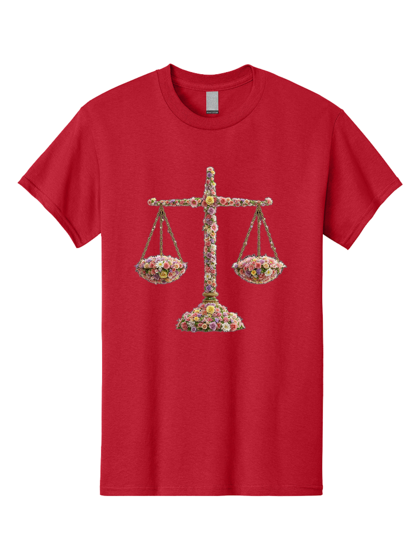 Floral-Scales Men'S Graphic Tee, 100% Cotton, Comfortable Casual Summer Wear, Machine Washable, Scale With Flowers, Floral Arrangement, Balance And Harmony, Beautiful Bouquet, Pastel Colors, Delicate Petals, Symmetry, Equilibrium Bae178
