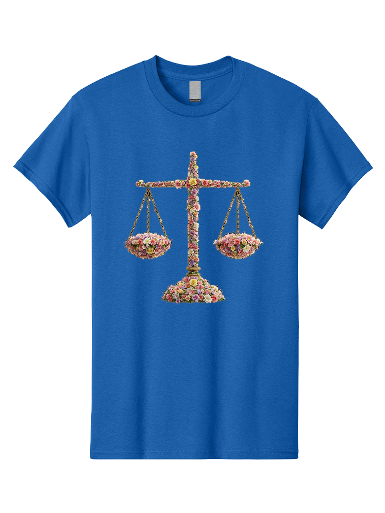Floral-Scales Men'S Graphic Tee, 100% Cotton, Comfortable Casual Summer Wear, Machine Washable, Scale With Flowers, Floral Arrangement, Balance And Harmony, Beautiful Bouquet, Pastel Colors, Delicate Petals, Symmetry, Equilibrium Bae178
