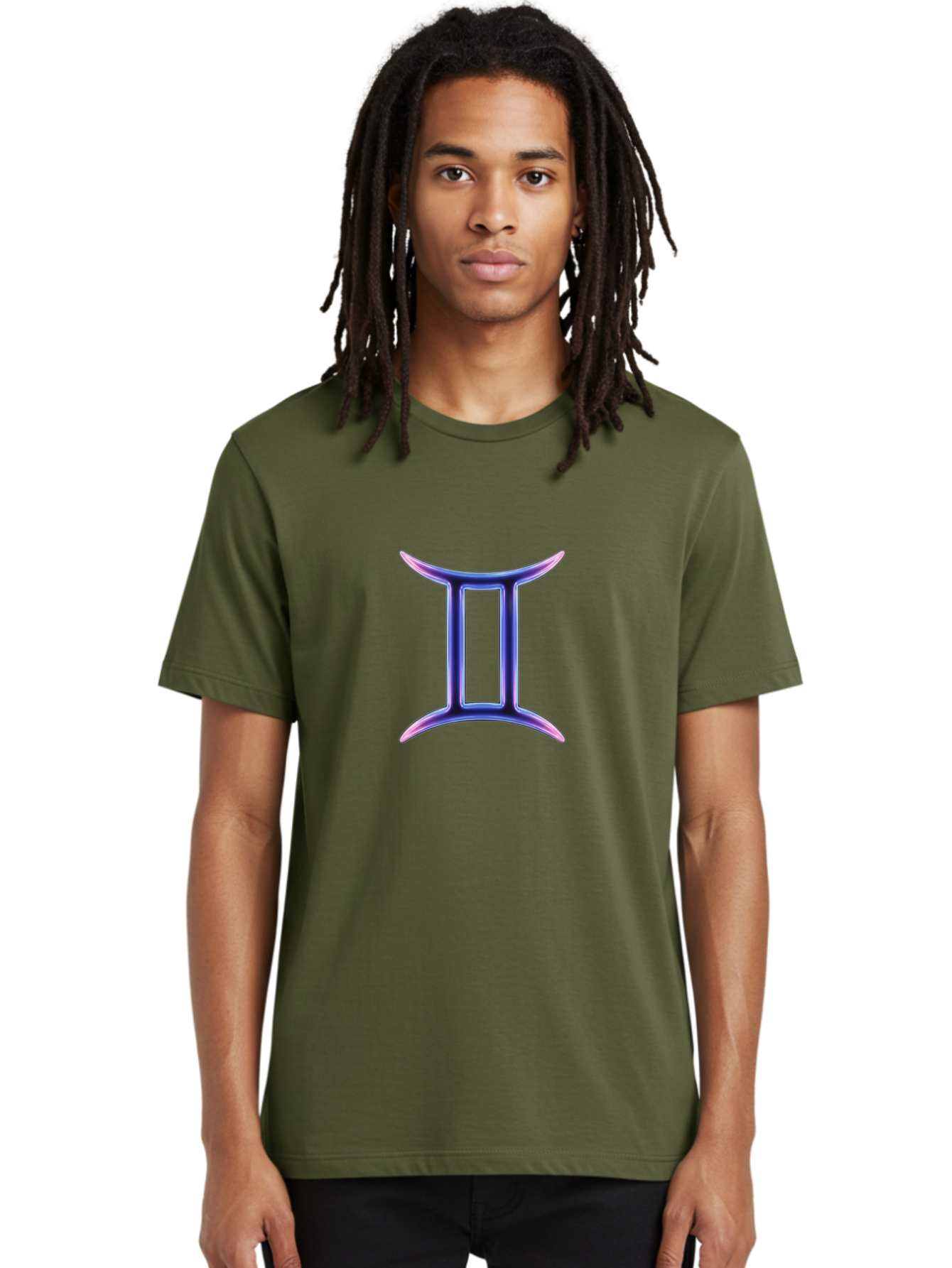 Gemini-Zodiac-Symbol Men'S Graphic Tee, 100% Cotton, Comfortable Casual Summer Wear, Machine Washable, Gemini Zodiac Sign, Astrological Symbol, Purple Gradient, Mystical Icon, Horoscope Sign, Dualistic Representation, Air Sign Bae186