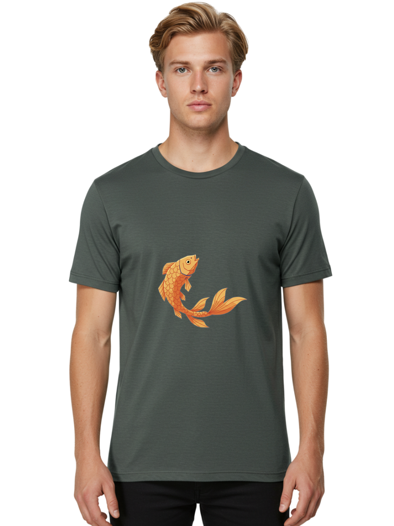 Goldfish-1 Men'S Graphic Tee, 100% Cotton, Comfortable Casual Summer Wear, Machine Washable, Goldfish, Orange Scales, Cartoon Character, Aquatic Life, Fish Illustration, Pet Fish, Koi Fish, Orange Fins, Orange Tail Bae188