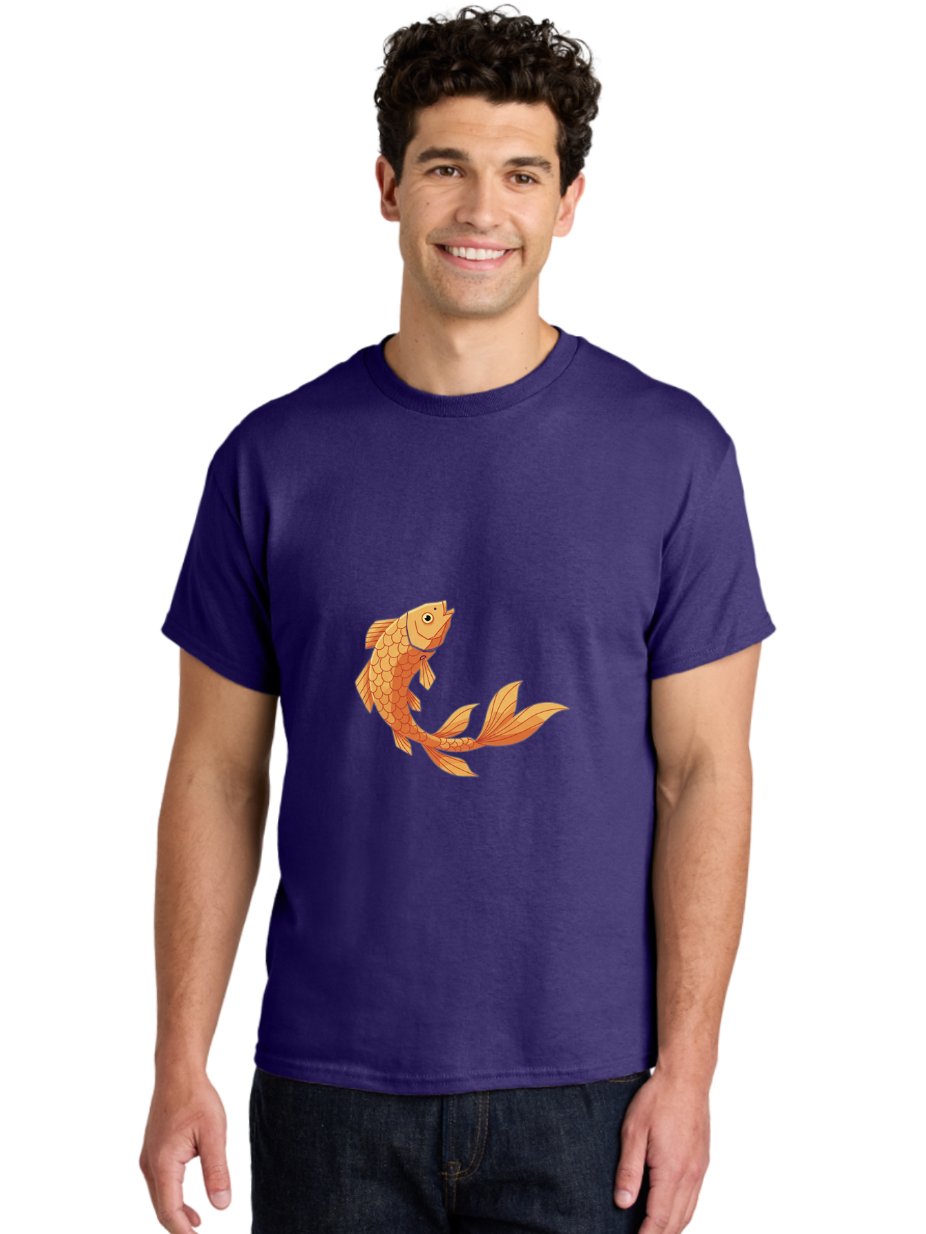 Goldfish-1 Men'S Graphic Tee, 100% Cotton, Comfortable Casual Summer Wear, Machine Washable, Goldfish, Orange Scales, Cartoon Character, Aquatic Life, Fish Illustration, Pet Fish, Koi Fish, Orange Fins, Orange Tail Bae188