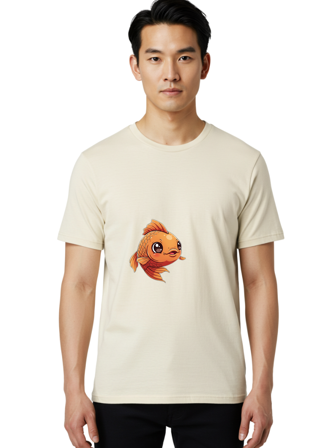 Goldfish Men'S Graphic Tee, 100% Cotton, Comfortable Casual Summer Wear, Machine Washable, Cartoon Goldfish, Orange Fish, Kawaii Character, Adorable Face, Cute Illustration, Whimsical Design, Playful Expression, Digital Art, Animated Character Bae190