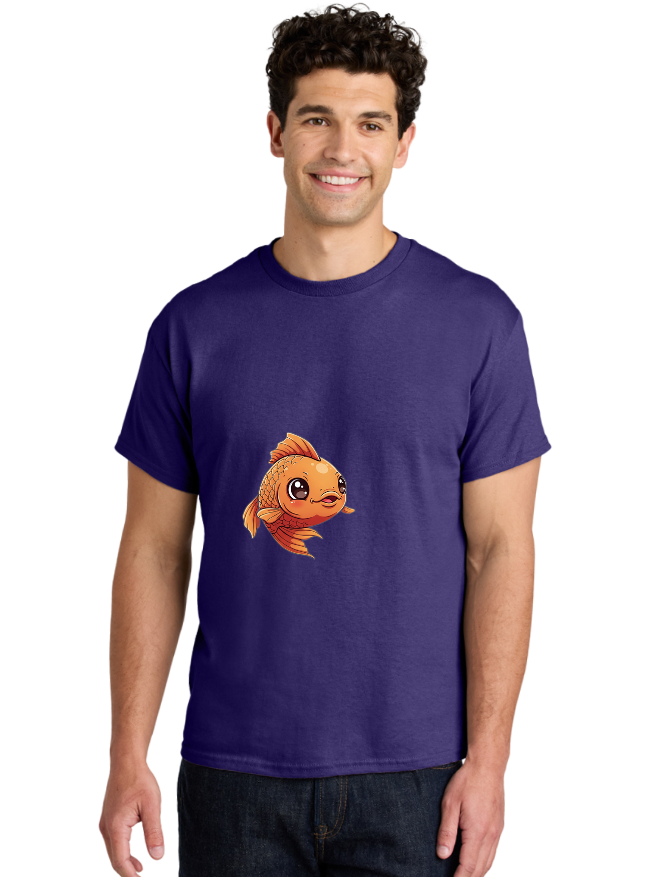 Goldfish Men'S Graphic Tee, 100% Cotton, Comfortable Casual Summer Wear, Machine Washable, Cartoon Goldfish, Orange Fish, Kawaii Character, Adorable Face, Cute Illustration, Whimsical Design, Playful Expression, Digital Art, Animated Character Bae190