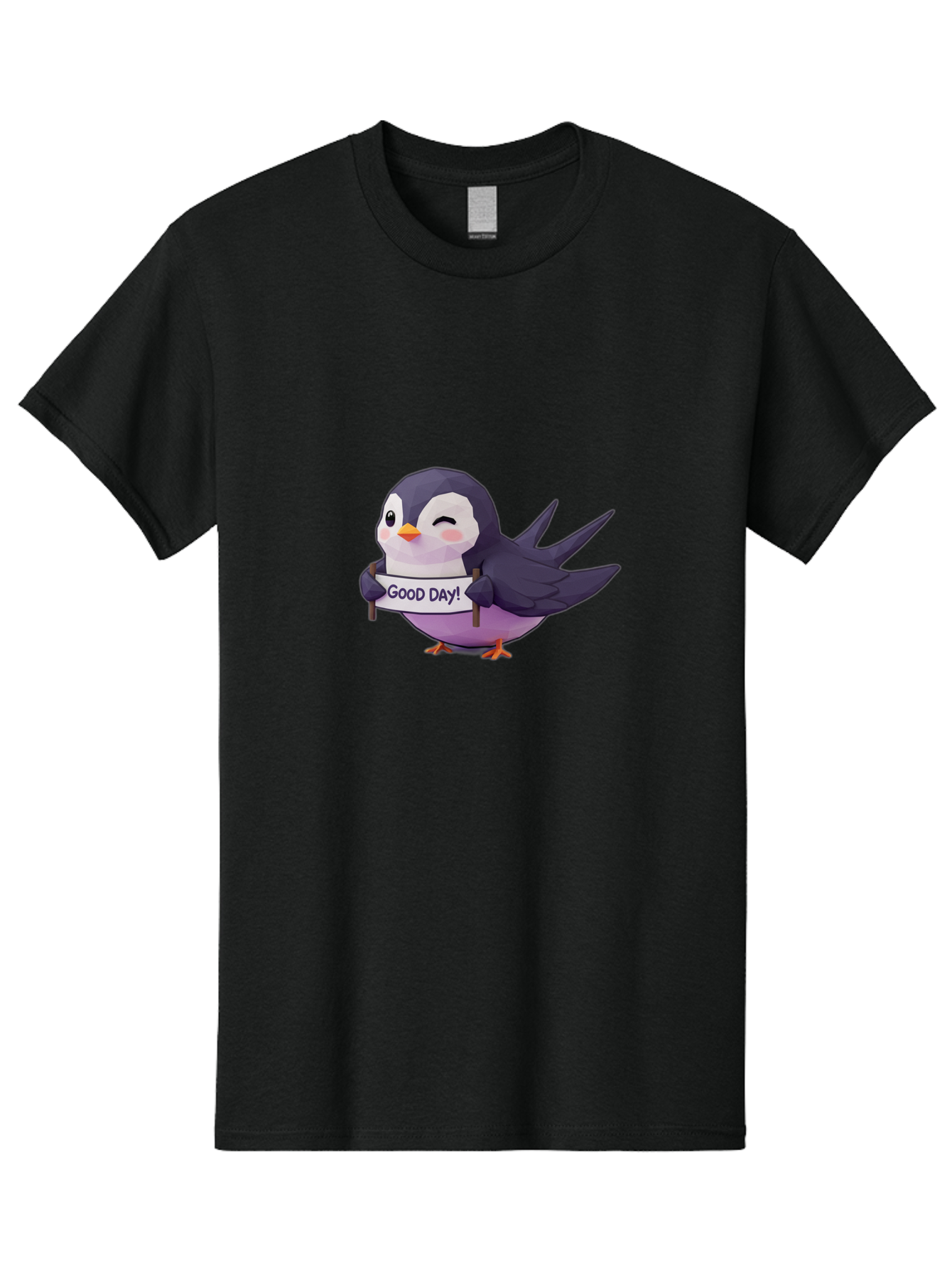 Good-Day-Bird Men'S Graphic Tee, 100% Cotton, Comfortable Casual Summer Wear, Machine Washable, Cartoon Bird, Good Day Sign, Kawaii Animal, Cute Illustration, Purple Bird, Winking Bird, Positive Vibes, Morning Motivation, Funny Graphics, Bae191