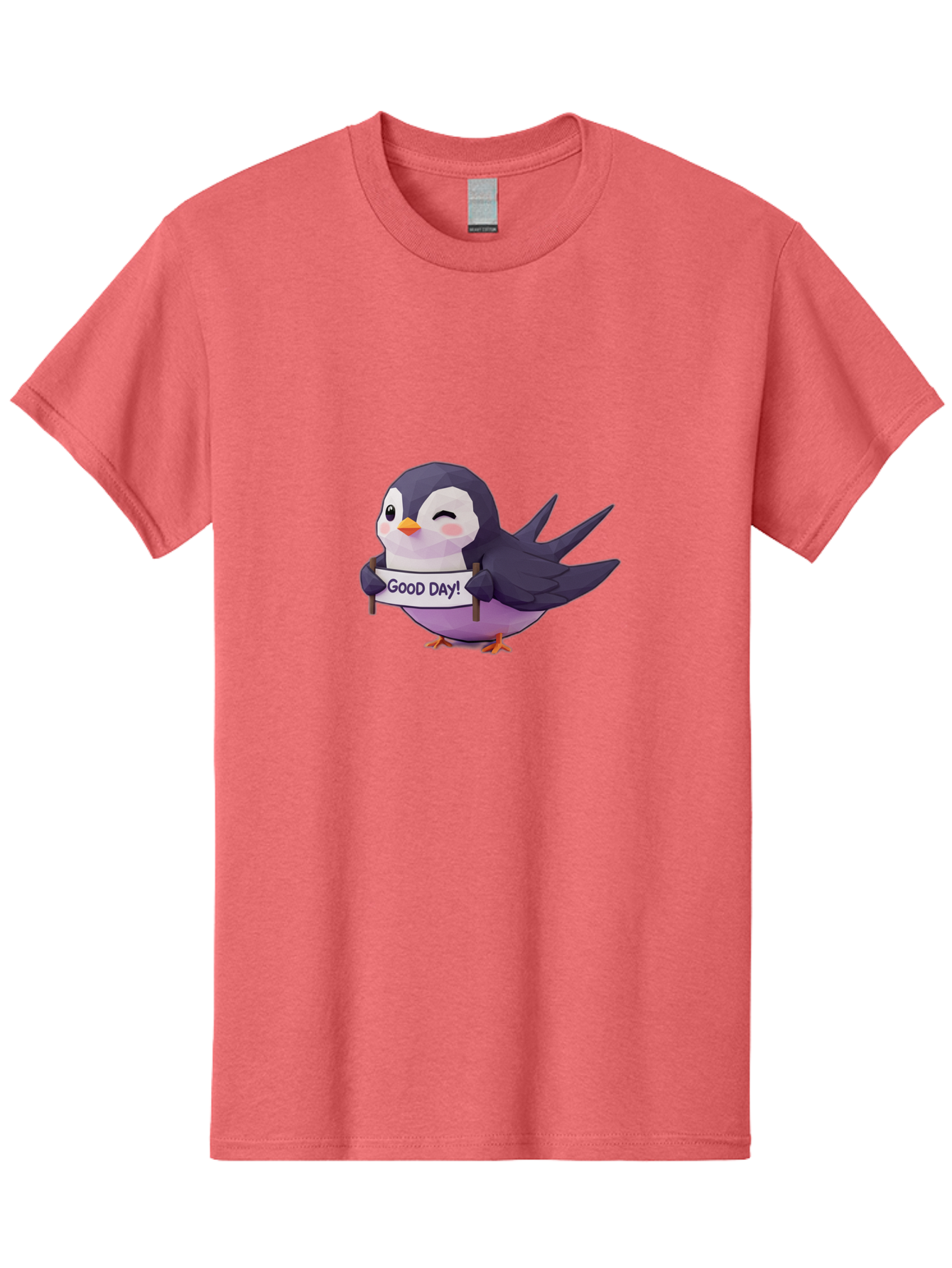 Good-Day-Bird Men'S Graphic Tee, 100% Cotton, Comfortable Casual Summer Wear, Machine Washable, Cartoon Bird, Good Day Sign, Kawaii Animal, Cute Illustration, Purple Bird, Winking Bird, Positive Vibes, Morning Motivation, Funny Graphics, Bae191