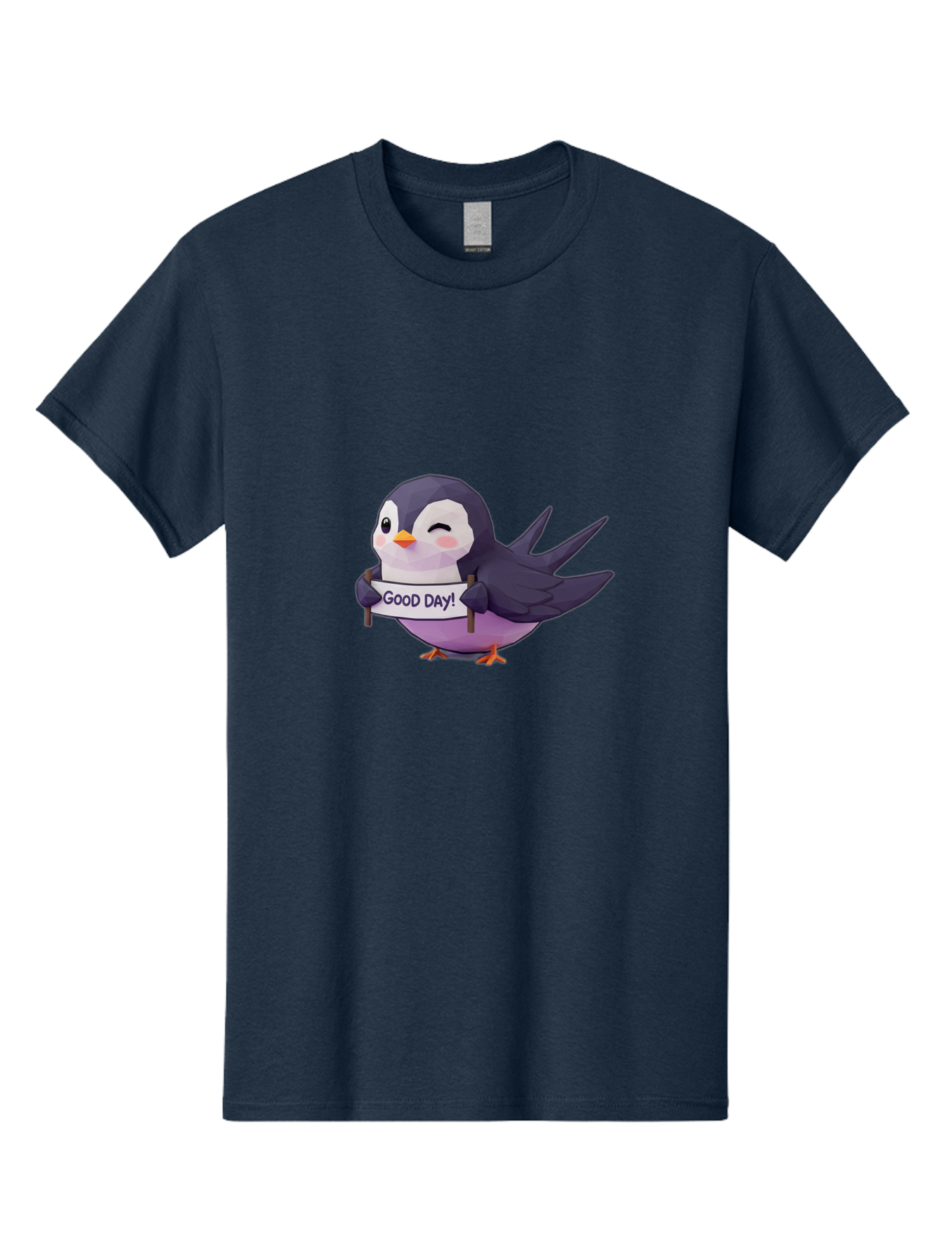 Good-Day-Bird Men'S Graphic Tee, 100% Cotton, Comfortable Casual Summer Wear, Machine Washable, Cartoon Bird, Good Day Sign, Kawaii Animal, Cute Illustration, Purple Bird, Winking Bird, Positive Vibes, Morning Motivation, Funny Graphics, Bae191