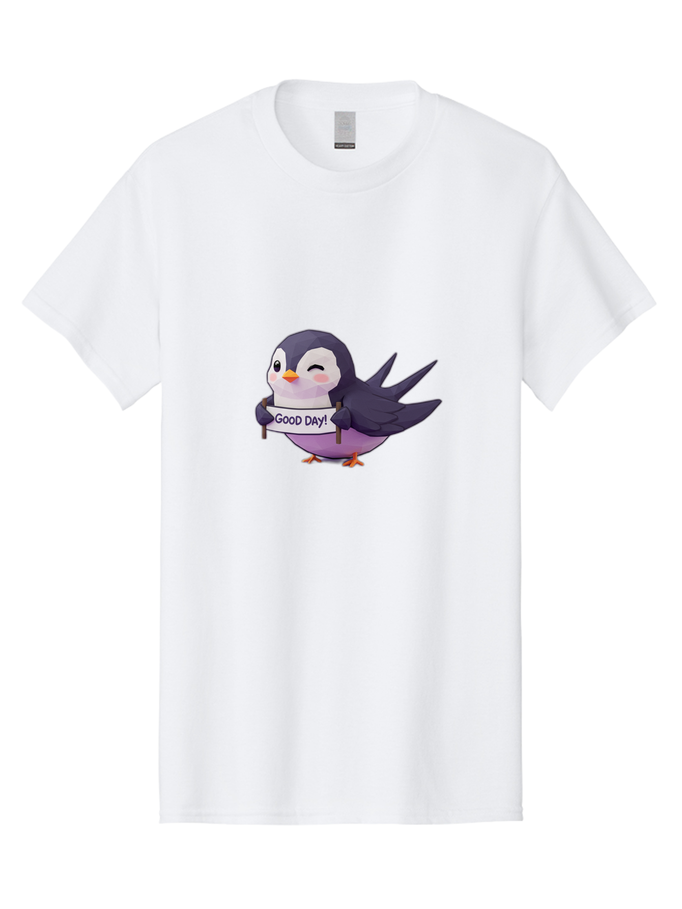 Good-Day-Bird Men'S Graphic Tee, 100% Cotton, Comfortable Casual Summer Wear, Machine Washable, Cartoon Bird, Good Day Sign, Kawaii Animal, Cute Illustration, Purple Bird, Winking Bird, Positive Vibes, Morning Motivation, Funny Graphics, Bae191