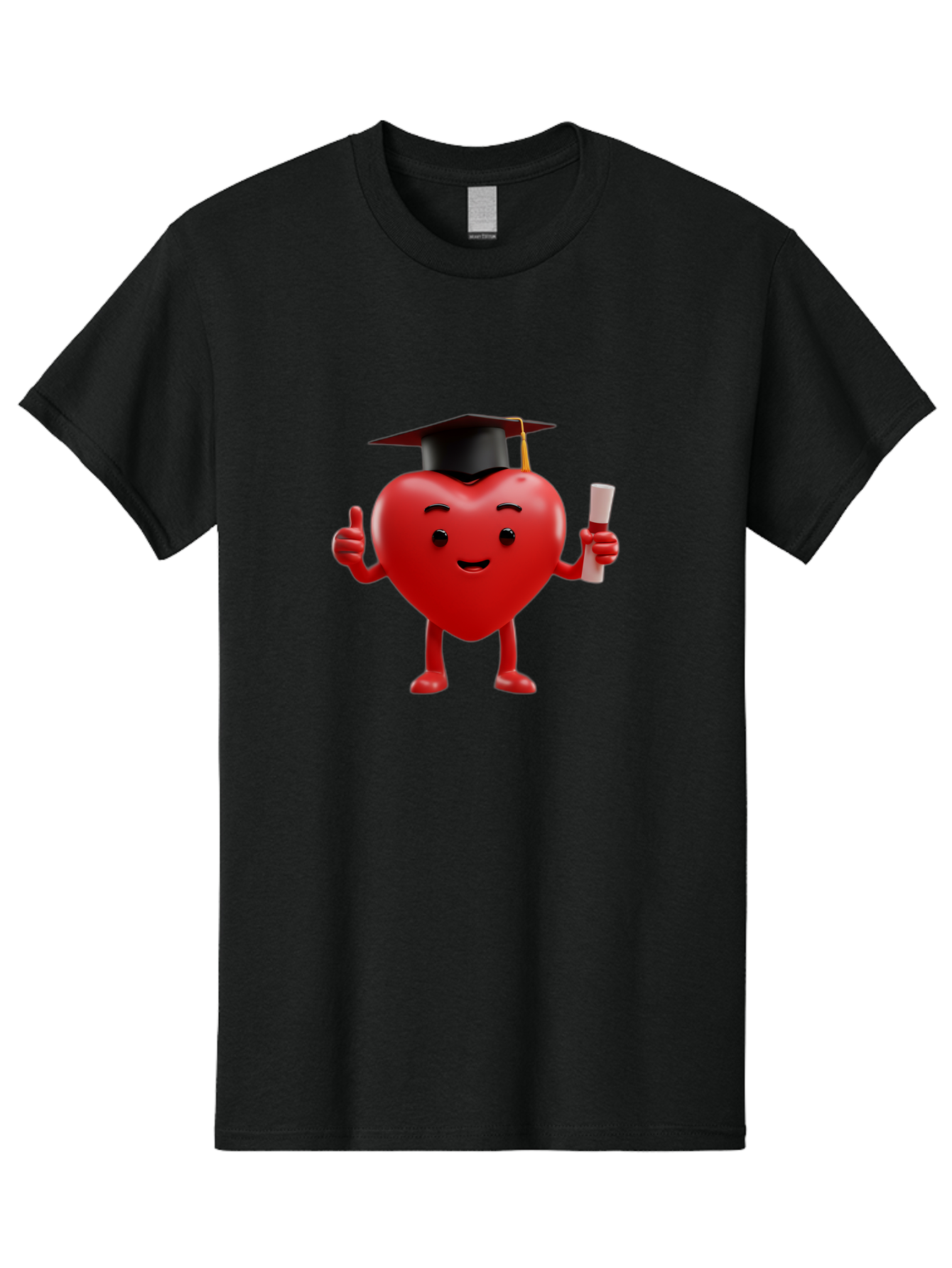 Graduated-Heart Men'S Graphic Tee, 100% Cotton, Comfortable Casual Summer Wear, Machine Washable, Heart Character, Graduation Cap, Diploma, Thumbs Up, Success, Achievement, Happiness, Cartoon Style, Red Heart, Graduation Day, Proud Moment, Bae192