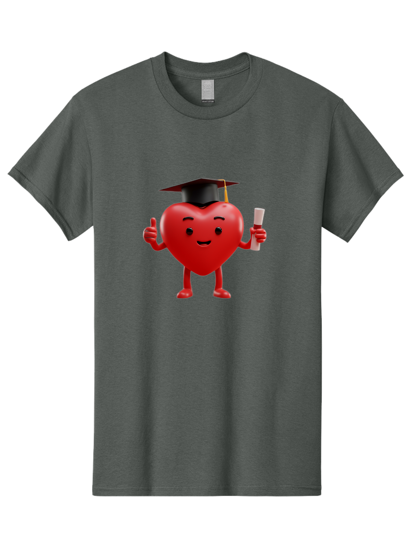 Graduated-Heart Men'S Graphic Tee, 100% Cotton, Comfortable Casual Summer Wear, Machine Washable, Heart Character, Graduation Cap, Diploma, Thumbs Up, Success, Achievement, Happiness, Cartoon Style, Red Heart, Graduation Day, Proud Moment, Bae192