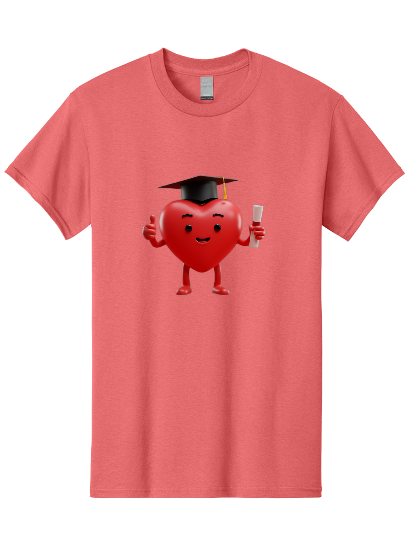 Graduated-Heart Men'S Graphic Tee, 100% Cotton, Comfortable Casual Summer Wear, Machine Washable, Heart Character, Graduation Cap, Diploma, Thumbs Up, Success, Achievement, Happiness, Cartoon Style, Red Heart, Graduation Day, Proud Moment, Bae192