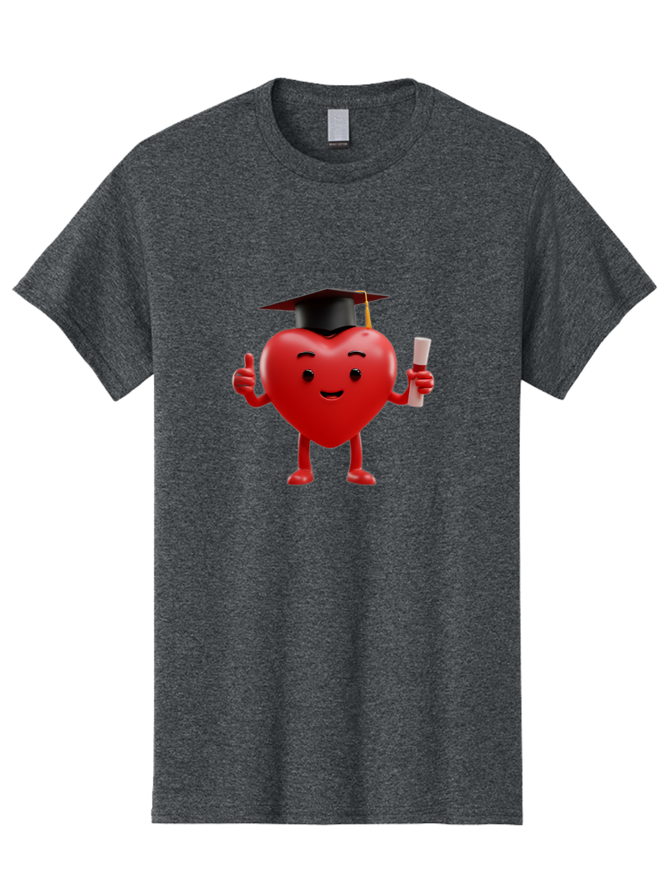Graduated-Heart Men'S Graphic Tee, 100% Cotton, Comfortable Casual Summer Wear, Machine Washable, Heart Character, Graduation Cap, Diploma, Thumbs Up, Success, Achievement, Happiness, Cartoon Style, Red Heart, Graduation Day, Proud Moment, Bae192