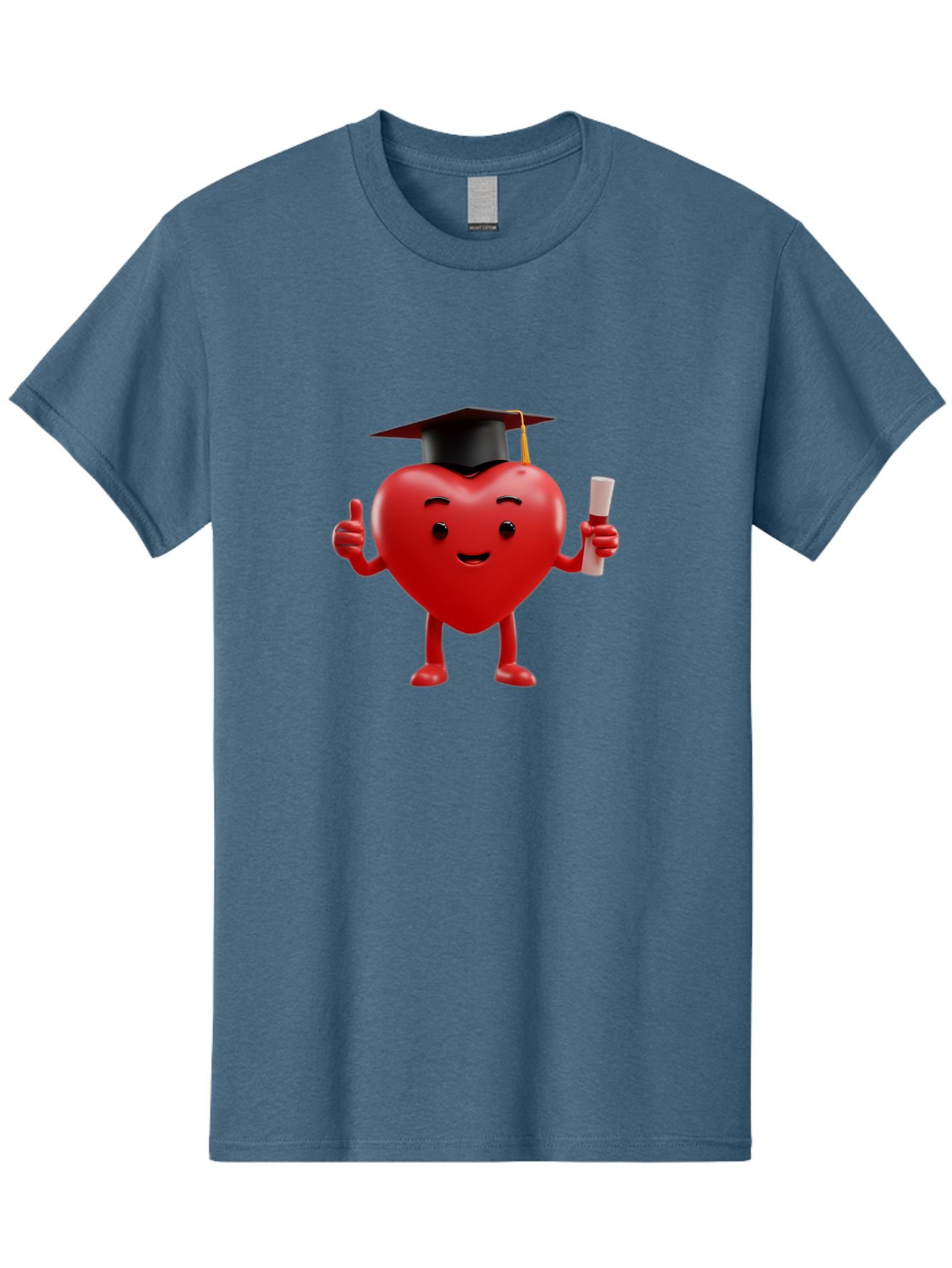 Graduated-Heart Men'S Graphic Tee, 100% Cotton, Comfortable Casual Summer Wear, Machine Washable, Heart Character, Graduation Cap, Diploma, Thumbs Up, Success, Achievement, Happiness, Cartoon Style, Red Heart, Graduation Day, Proud Moment, Bae192