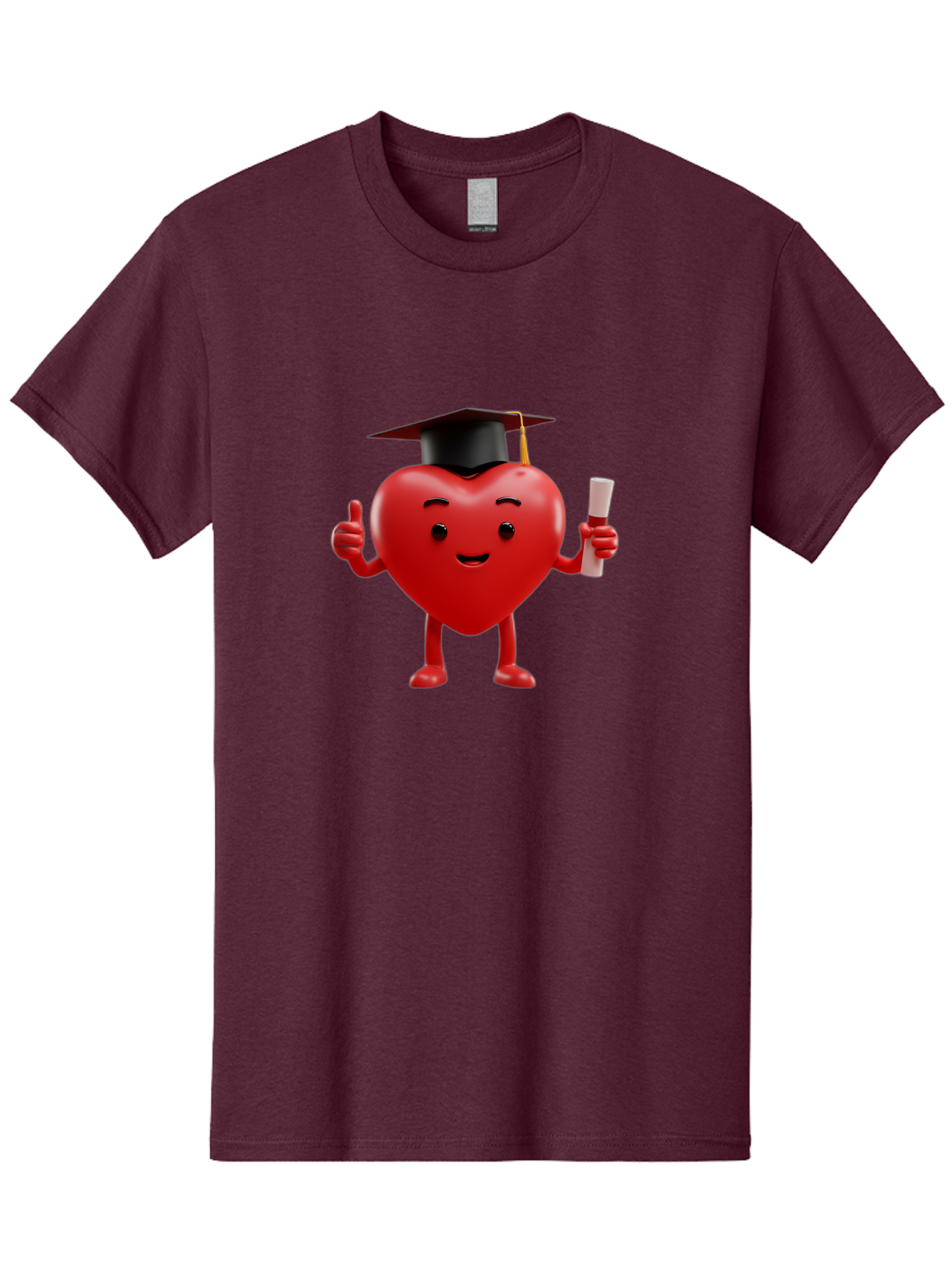 Graduated-Heart Men'S Graphic Tee, 100% Cotton, Comfortable Casual Summer Wear, Machine Washable, Heart Character, Graduation Cap, Diploma, Thumbs Up, Success, Achievement, Happiness, Cartoon Style, Red Heart, Graduation Day, Proud Moment, Bae192