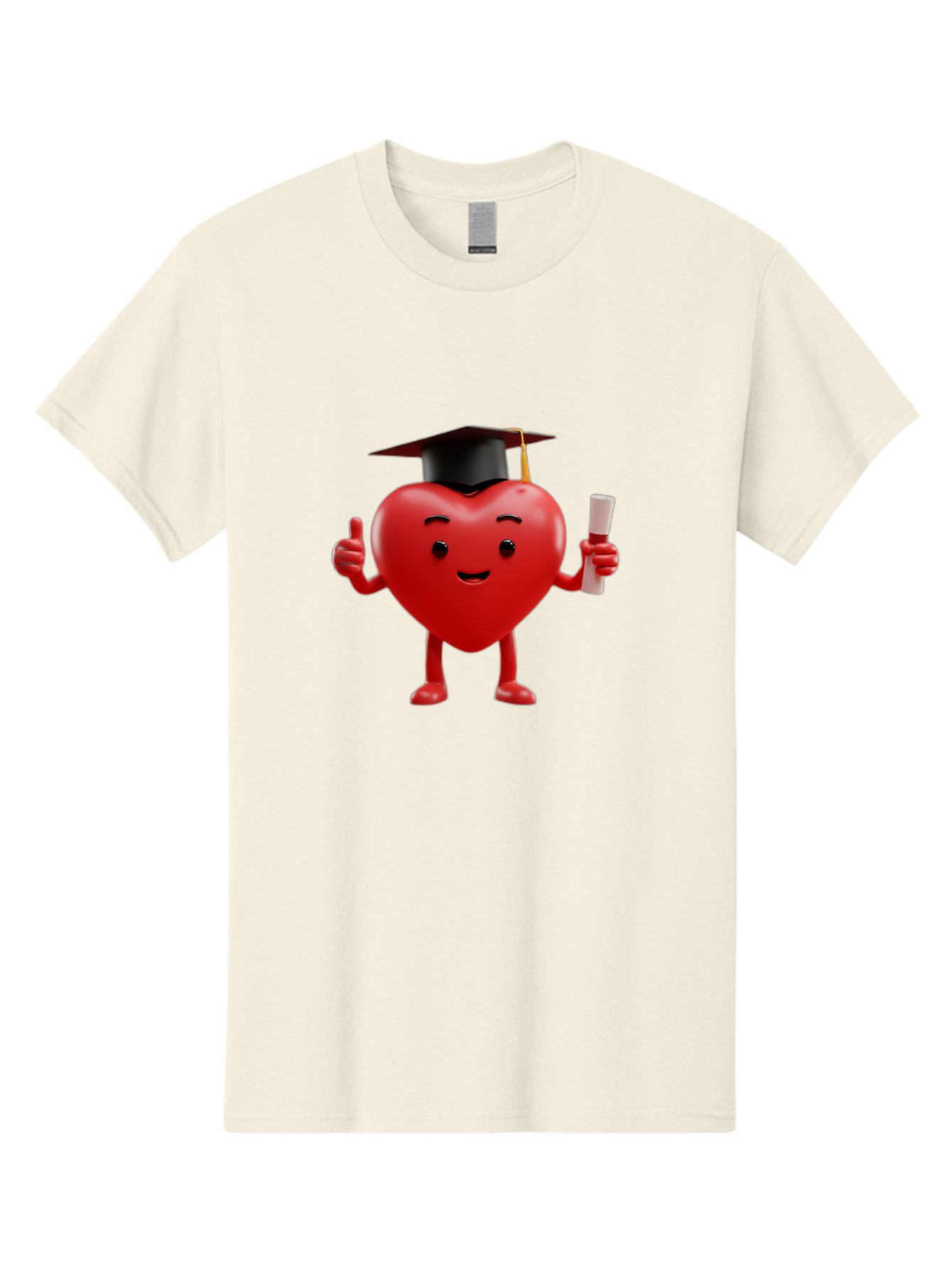 Graduated-Heart Men'S Graphic Tee, 100% Cotton, Comfortable Casual Summer Wear, Machine Washable, Heart Character, Graduation Cap, Diploma, Thumbs Up, Success, Achievement, Happiness, Cartoon Style, Red Heart, Graduation Day, Proud Moment, Bae192