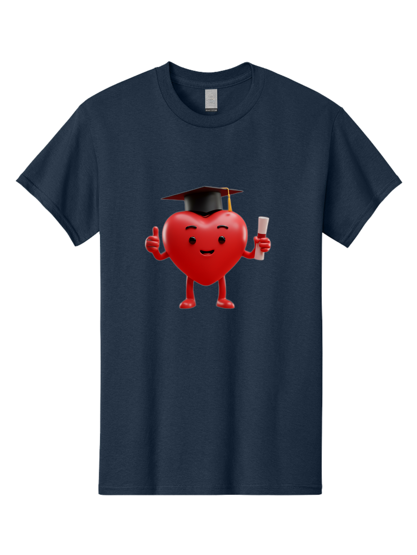 Graduated-Heart Men'S Graphic Tee, 100% Cotton, Comfortable Casual Summer Wear, Machine Washable, Heart Character, Graduation Cap, Diploma, Thumbs Up, Success, Achievement, Happiness, Cartoon Style, Red Heart, Graduation Day, Proud Moment, Bae192