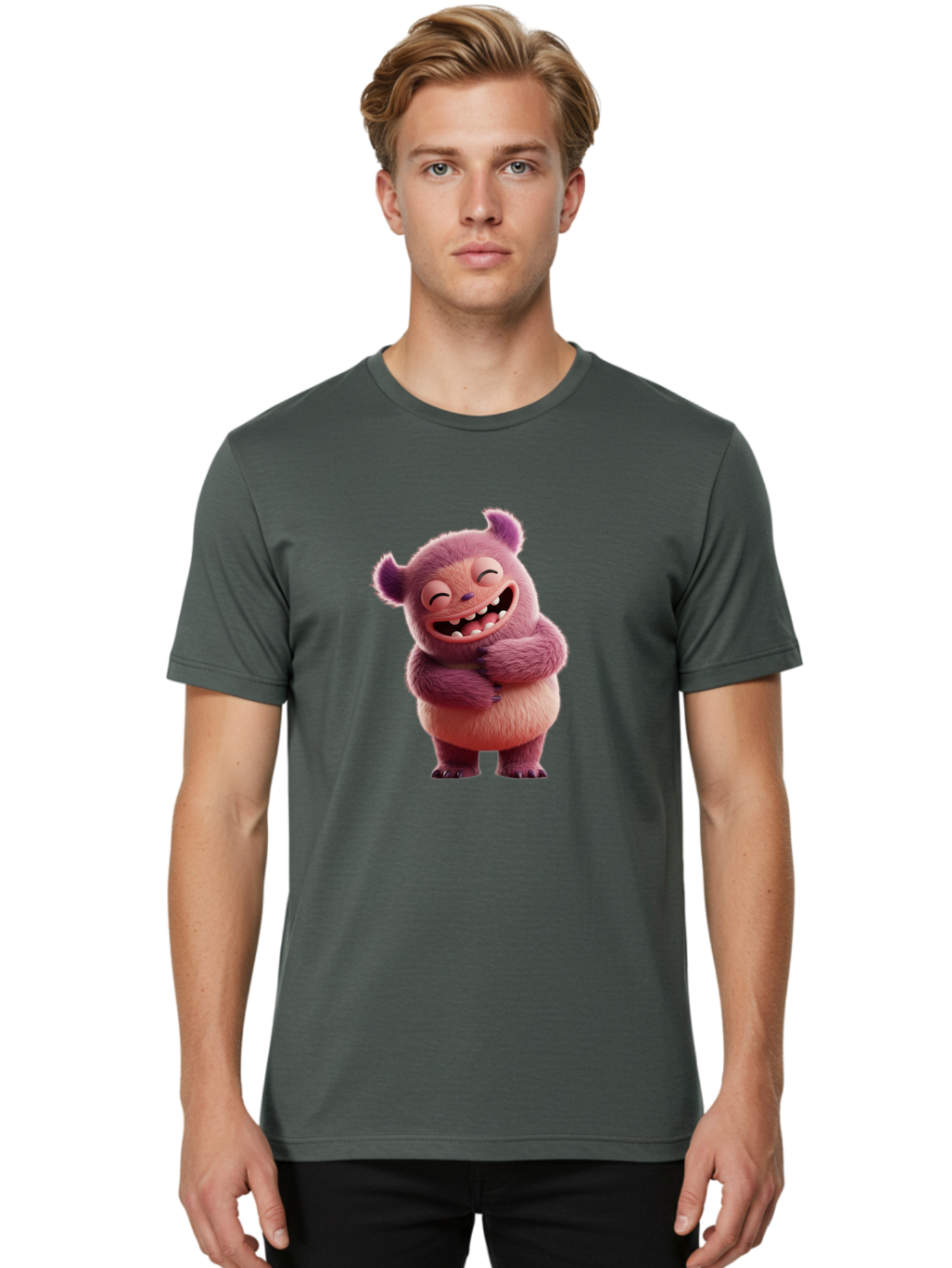 Grumps-Monster Men'S Graphic Tee, 100% Cotton, Comfortable Casual Summer Wear, Machine Washable, Happy Monster, Cartoon Character, Purple Creature, Smiling Face, Embracing Self, Funny Creature, Adorable Monster, Cute Character, Bae193