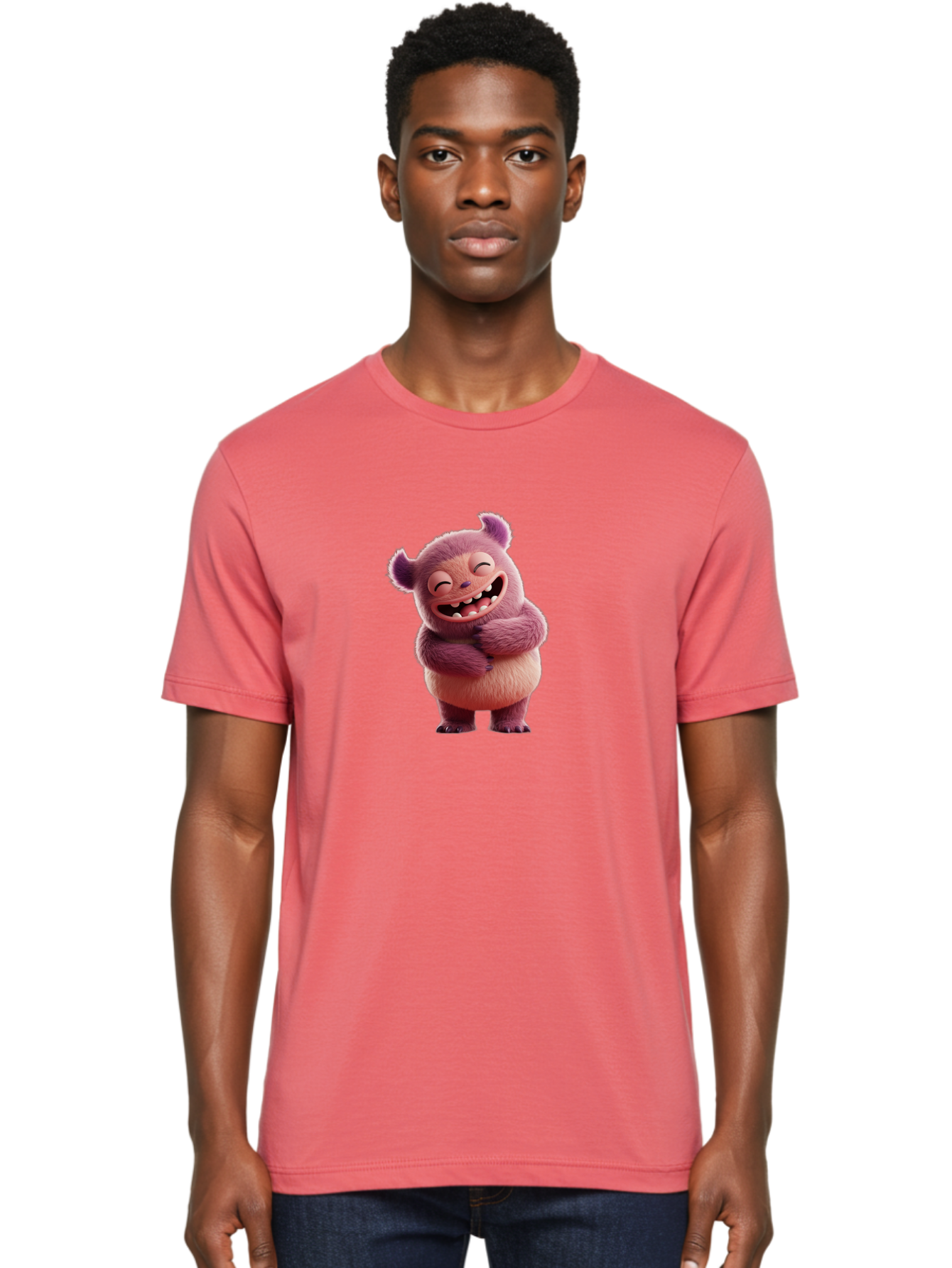 Grumps-Monster Men'S Graphic Tee, 100% Cotton, Comfortable Casual Summer Wear, Machine Washable, Happy Monster, Cartoon Character, Purple Creature, Smiling Face, Embracing Self, Funny Creature, Adorable Monster, Cute Character, Bae193