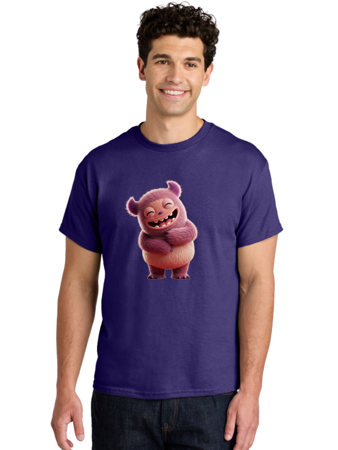 Grumps-Monster Men'S Graphic Tee, 100% Cotton, Comfortable Casual Summer Wear, Machine Washable, Happy Monster, Cartoon Character, Purple Creature, Smiling Face, Embracing Self, Funny Creature, Adorable Monster, Cute Character, Bae193