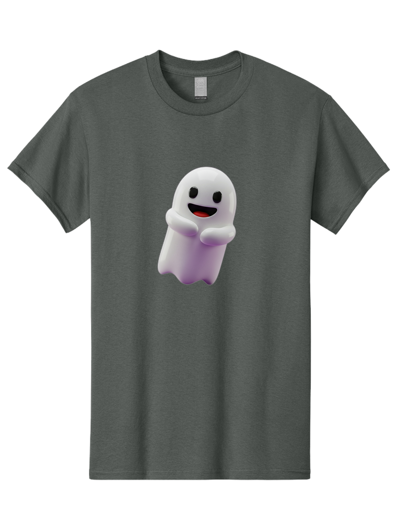 Happy-Ghost Men'S Graphic Tee, 100% Cotton, Comfortable Casual Summer Wear, Machine Washable, Cartoon Ghost, Friendly Spirit, Smiling Face, Cute Character, 3D Illustration, White Ghost, Halloween Theme, Digital Art, Cheerful Design Bae194