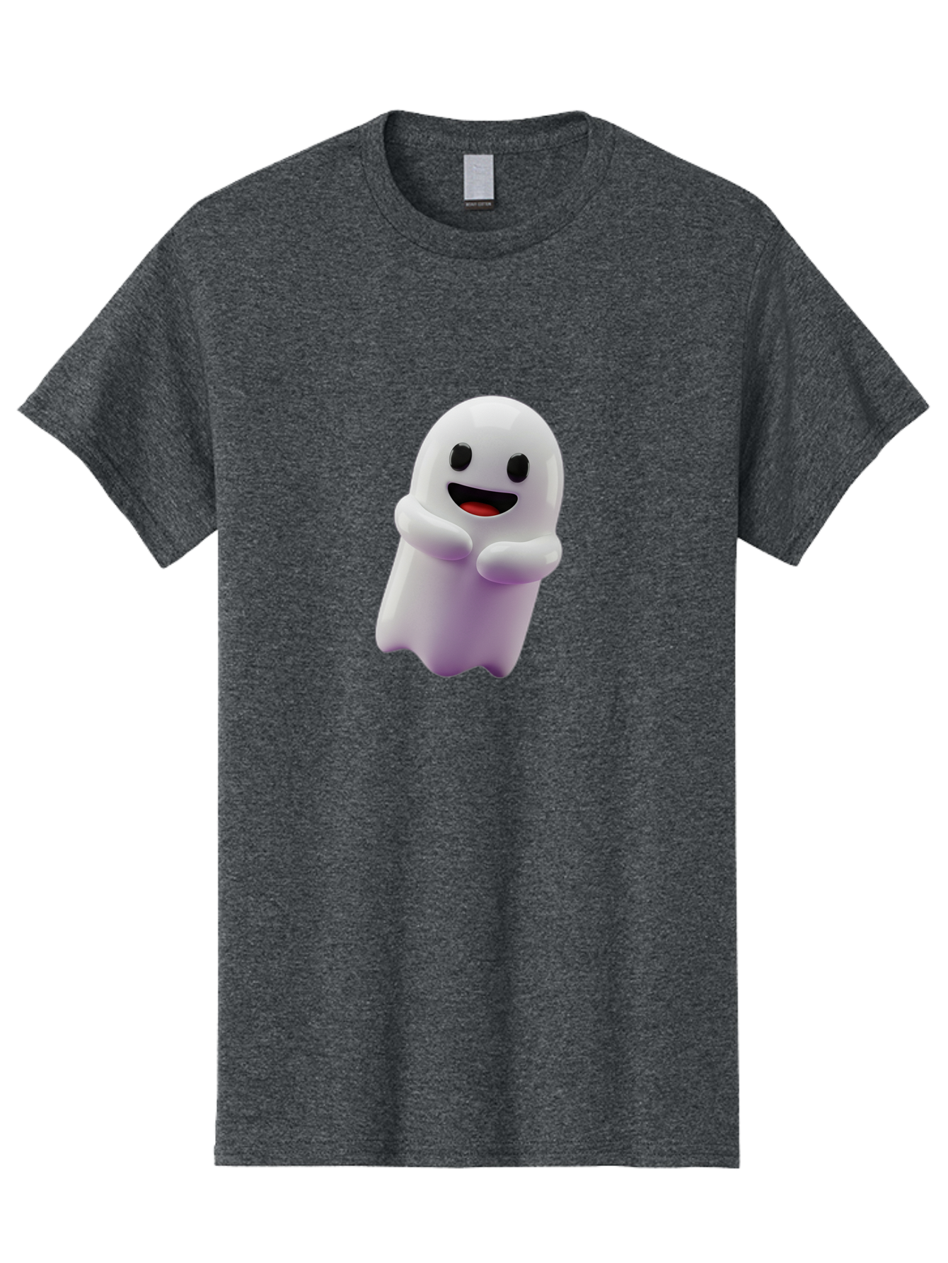 Happy-Ghost Men'S Graphic Tee, 100% Cotton, Comfortable Casual Summer Wear, Machine Washable, Cartoon Ghost, Friendly Spirit, Smiling Face, Cute Character, 3D Illustration, White Ghost, Halloween Theme, Digital Art, Cheerful Design Bae194